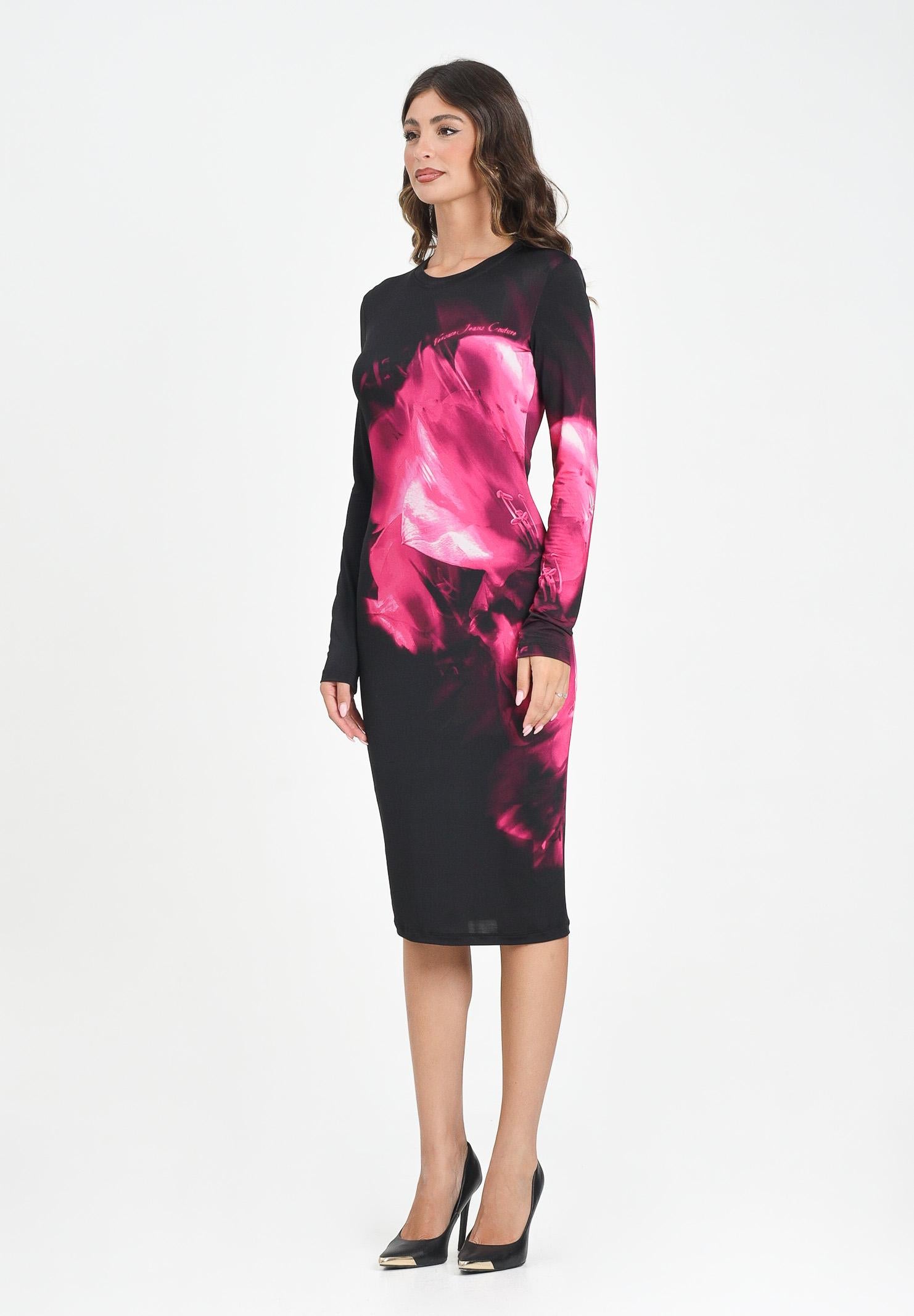 VERSACE JEANS COUTURE Abito midi nero da donna con stampa artistica effetto smoke 79HAO9P0JS526 474 VERSACE JEANS COUTURE