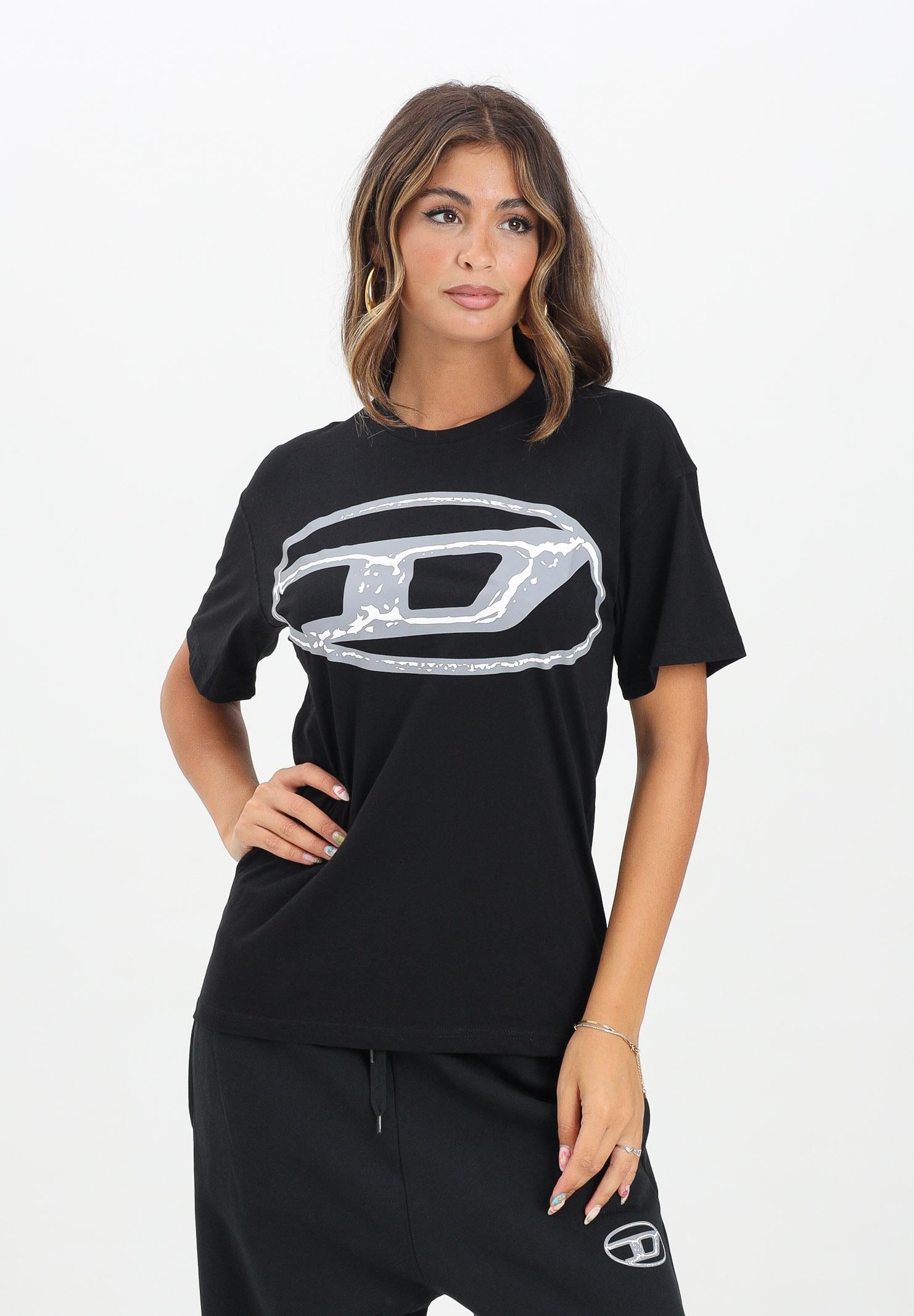 DIESEL T-shirt a manica corta nera per donna, ragazzi e bambini con maxi logo Oval D J02477KYAUN K900 DIESEL