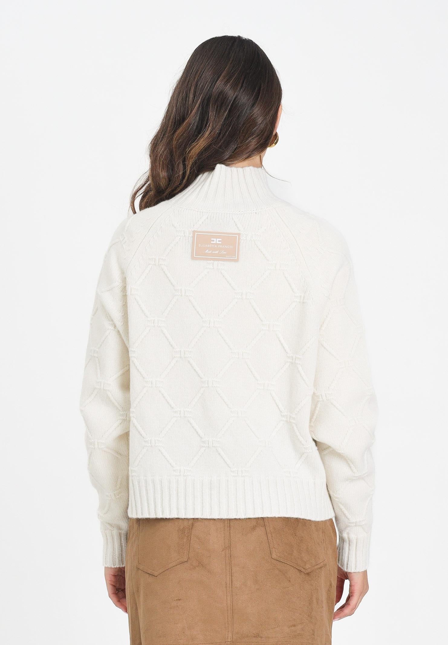 ELISABETTA FRANCHI Maglione a collo alto panna da donna con losanghe jacquard MK55T57E2 DZ9 ELISABETTA FRANCHI