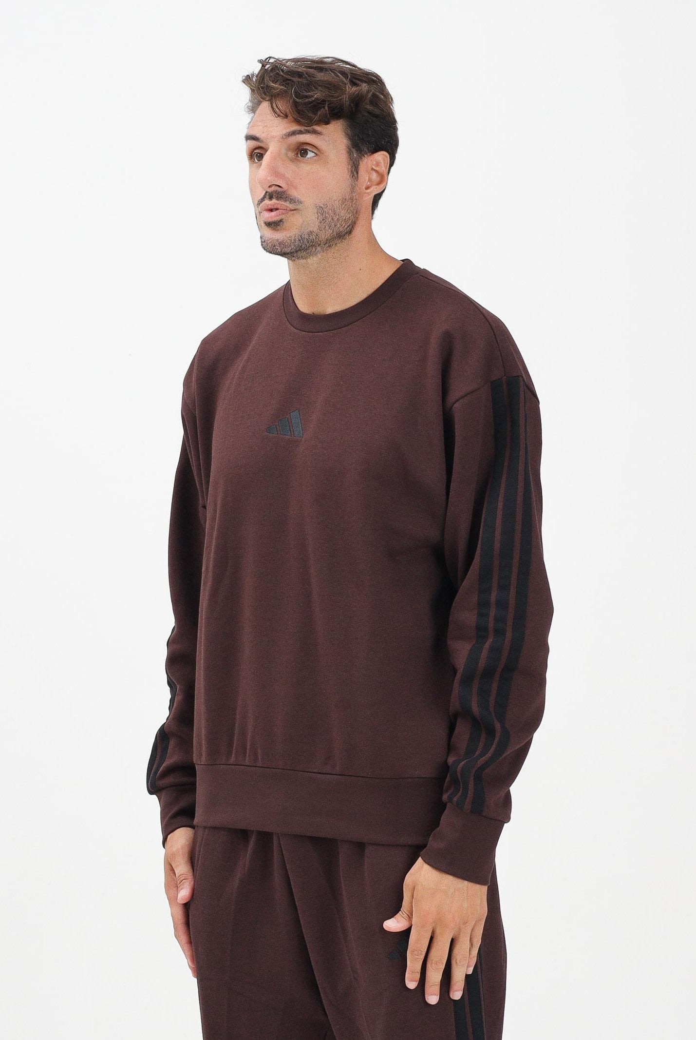 ADIDAS PERFORMANCE Felpa girocollo Essentials 3-Stripes French Terry marrone da uomo JX0742 . ADIDAS PERFORMANCE