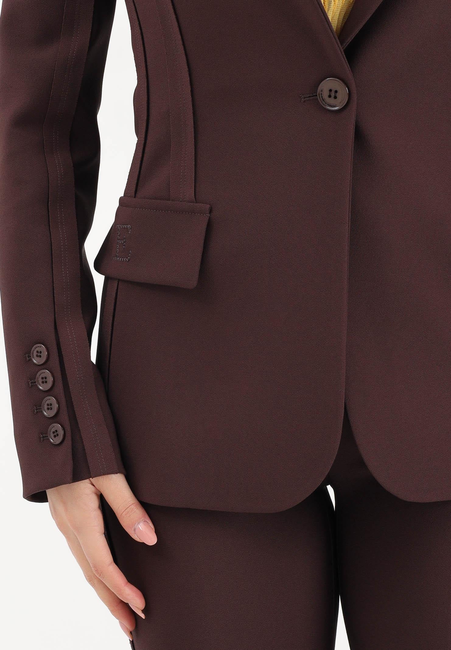 ELISABETTA FRANCHI Giacca monopetto cacao da donna con motivi a taglio vivo GI21661E2 644 ELISABETTA FRANCHI