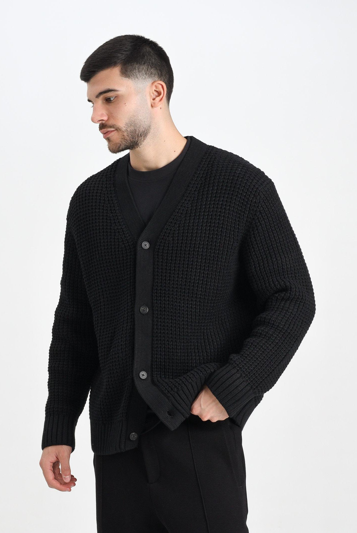 SELECTED HOMME Cardigan nero da uomo 16098335 Black SELECTED HOMME
