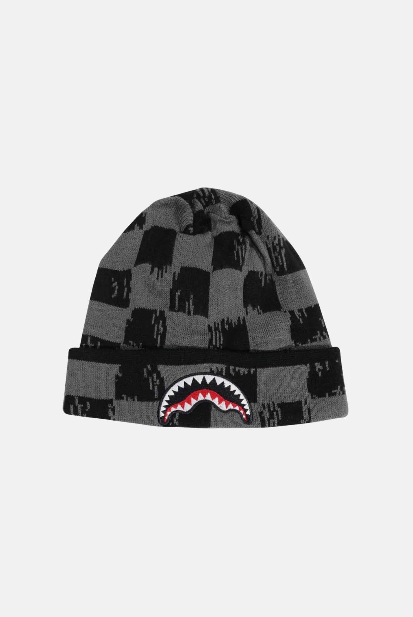 SPRAYGROUND Berretto di lana grigio e nero per uomo e donna con motivo a scacchi SP15010GREY . SPRAYGROUND