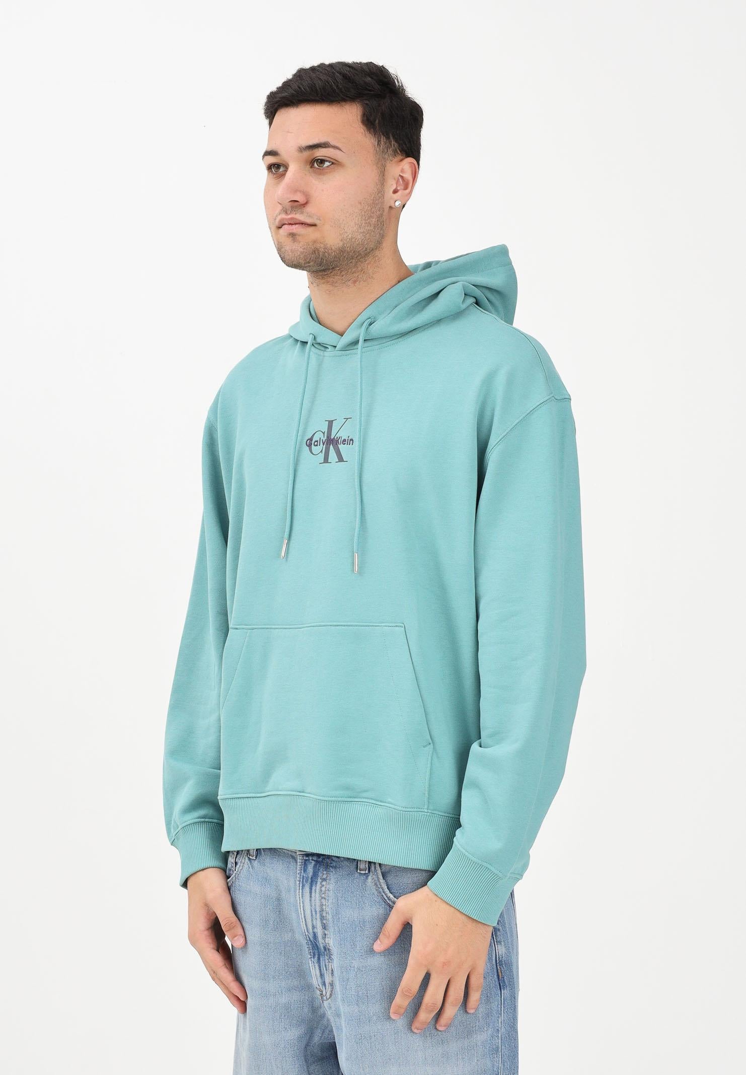 CALVIN KLEIN JEANS Felpa con cappuccio verde acqua da uomo con logo LV04RD243G2IR . CALVIN KLEIN JEANS