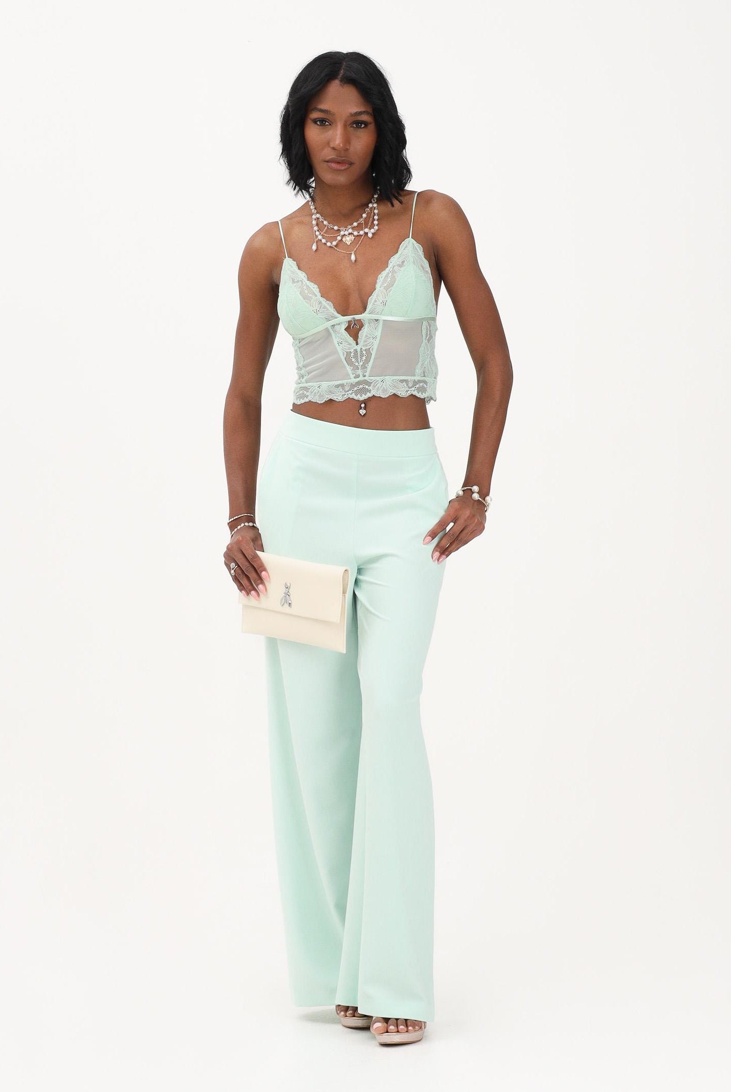PATRIZIA PEPE Bralette verde acqua da donna in tulle e pizzo 2I0144A602 G632 PATRIZIA PEPE