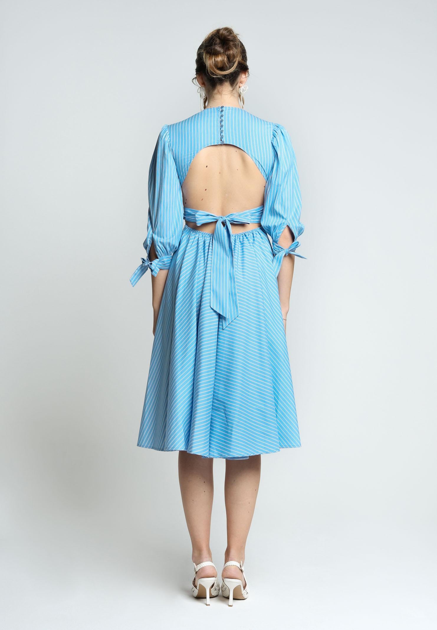 SANTAS Abito midi TIRAMISU' celeste da donna con stampa a righe PV25023 CELESTE SANTAS