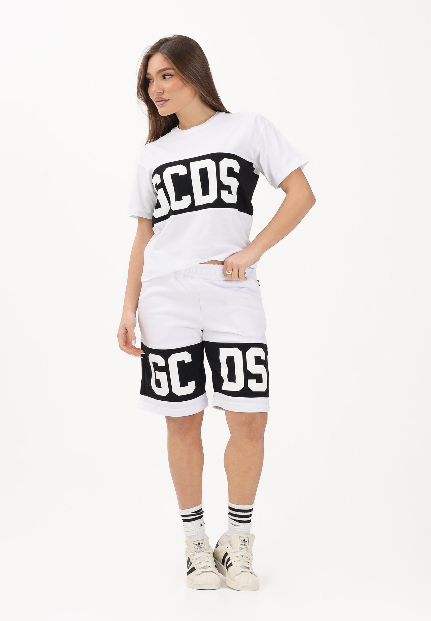 GCDS Shorts sportivo bianco per donna, ragazzi e bambini con stampa logo Z0UJQL589F004 100B GCDS