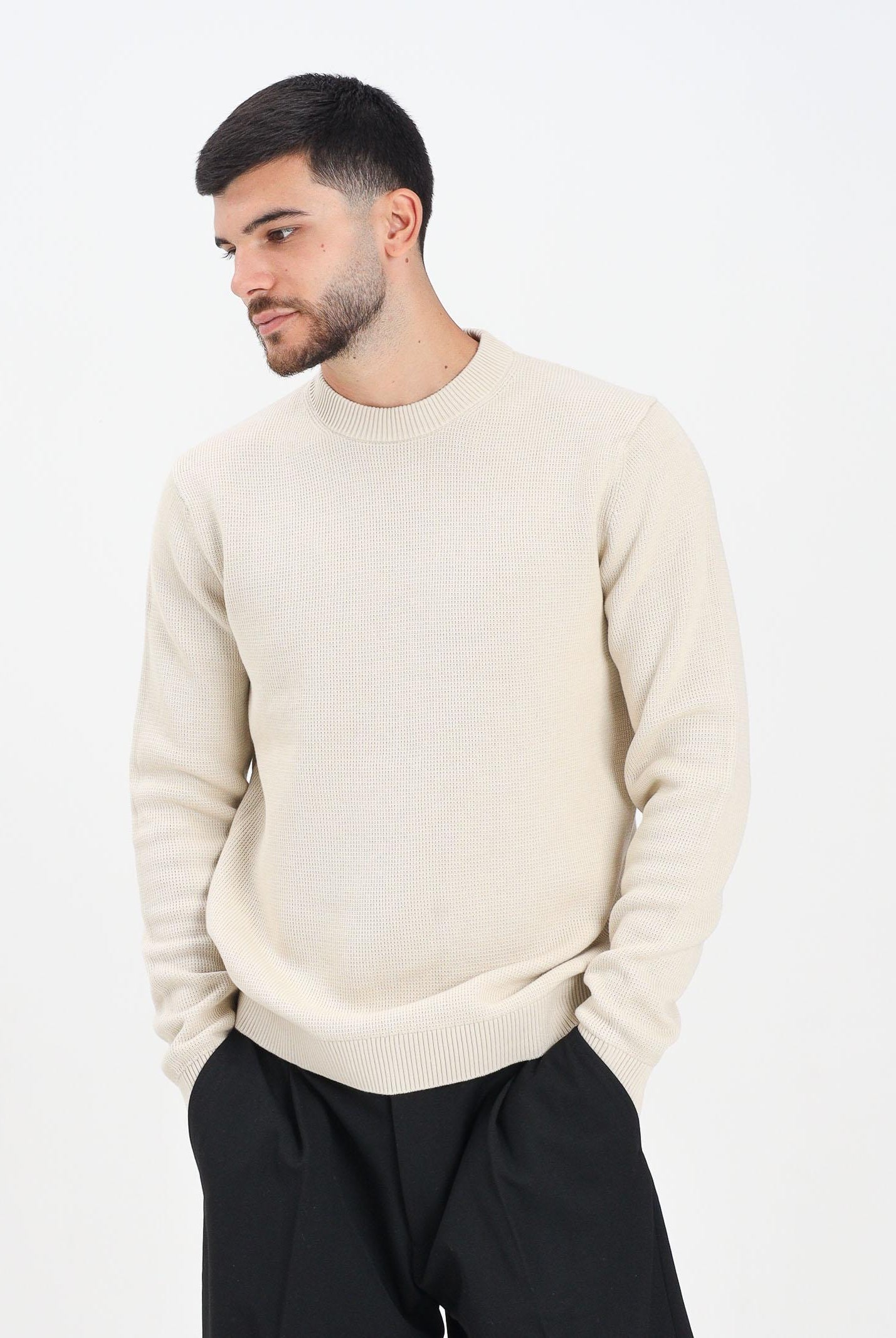 SELECTED HOMME Maglioncino girocollo beige da uomo 16092599 Oatmeal SELECTED HOMME