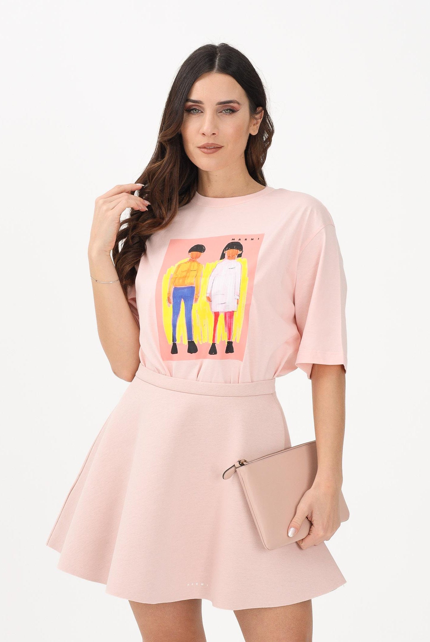MARNI T-shirt a manica corta rosa per donna, ragazze e bambine con stampa M01671M00HZ 0M351 MARNI