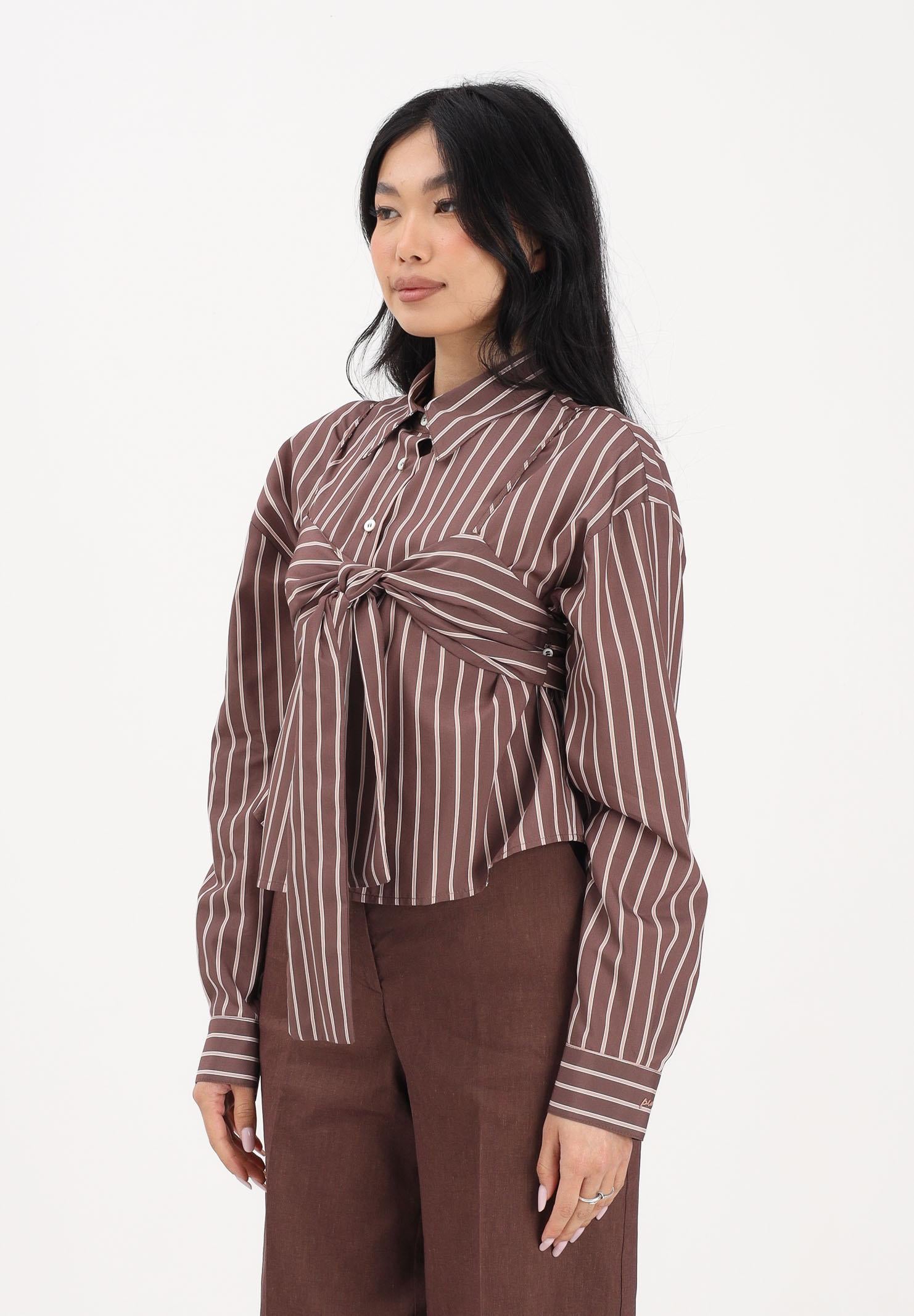 PINKO Camicia a manica lunga marrone da donna con motivo a righe 106672A33Q LN1 PINKO