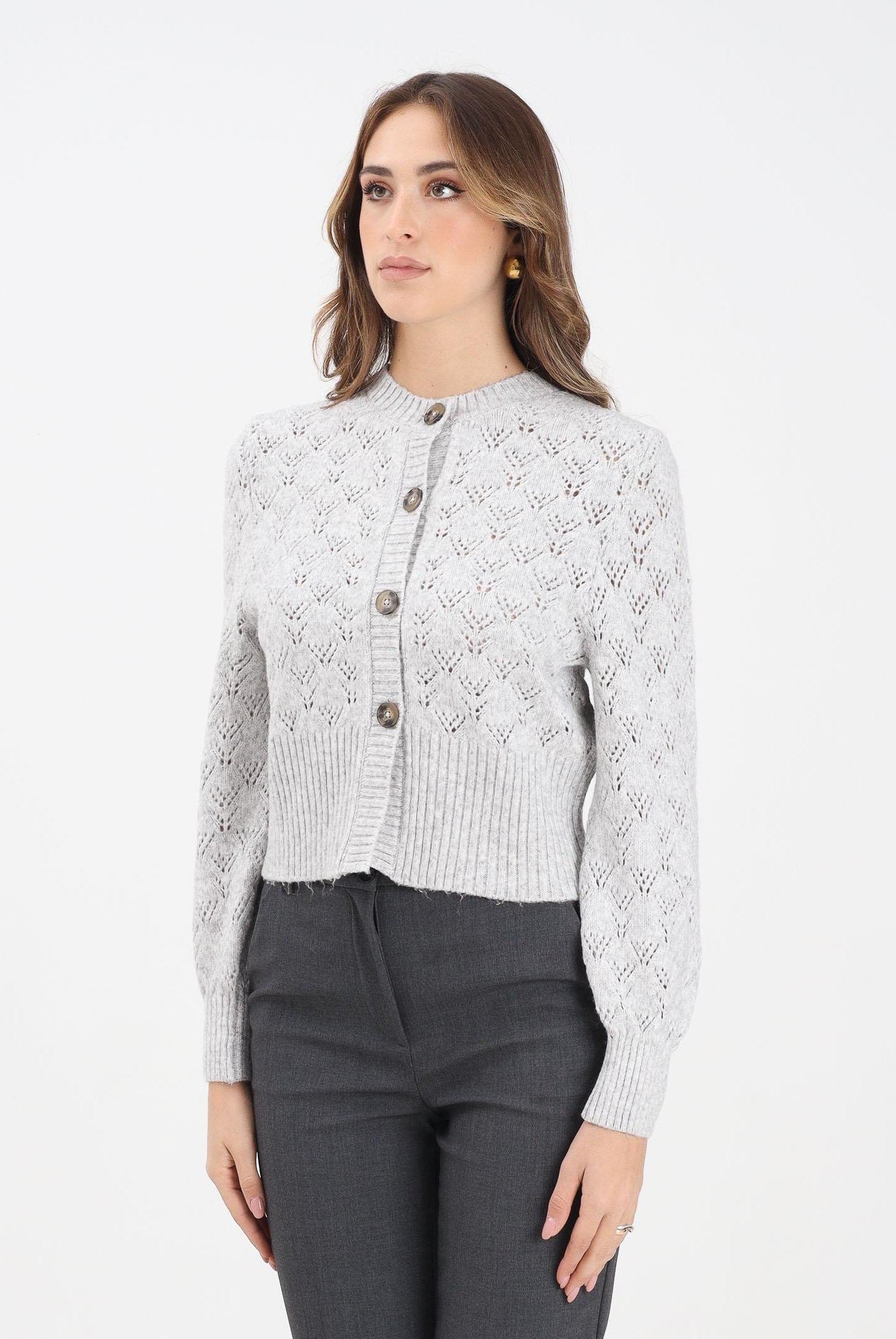 JDY Cardigan corto grigio da donna 15355619 LightGreyMel JDY