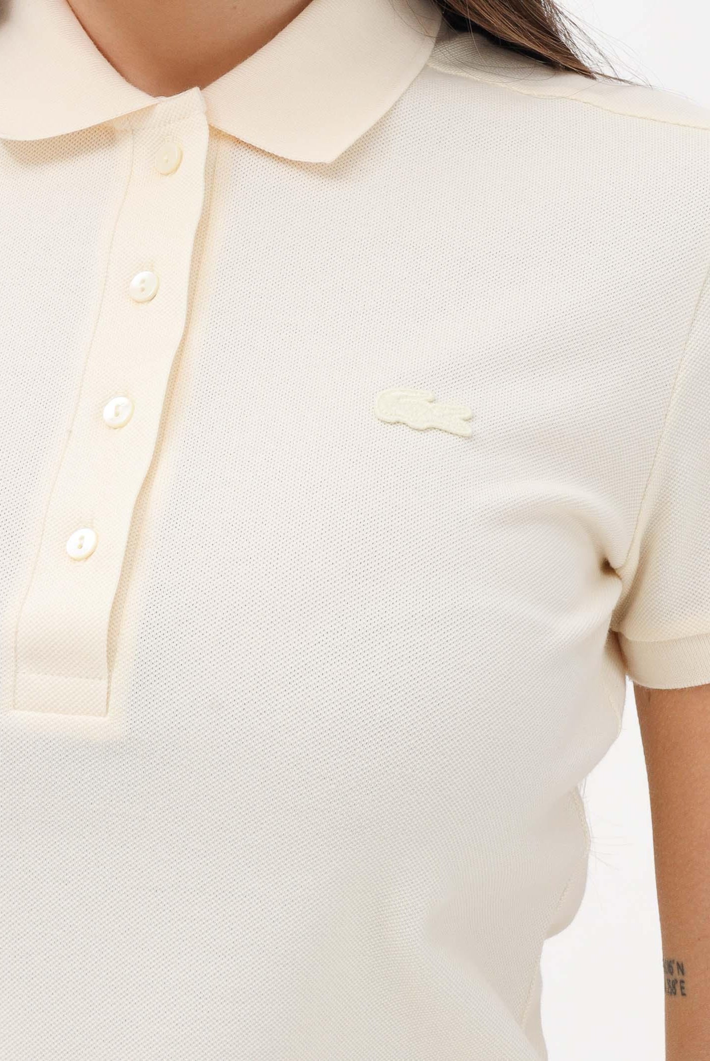 LACOSTE Polo a manica corta panna da donna con logo PF5462 S7G LACOSTE