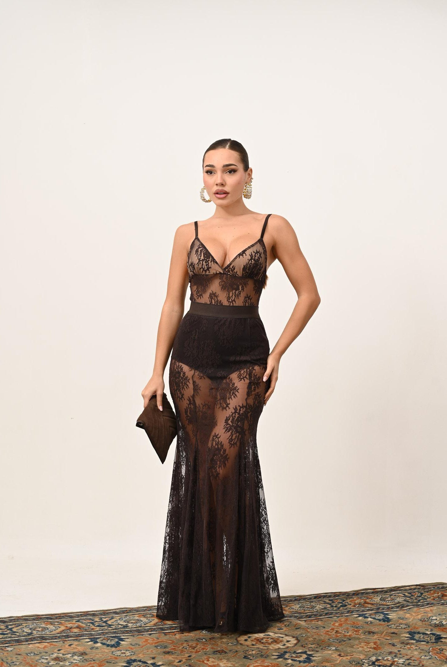 SANTAS Body RADIANCE marrone da donna con ricamo in pizzo floreale PV2615 MA SANTAS