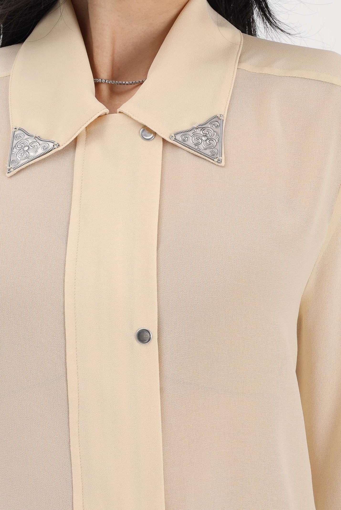 PINKO Camicia a manica lunga gialla da donna con dettagli metallici 106791A3AT C19 PINKO