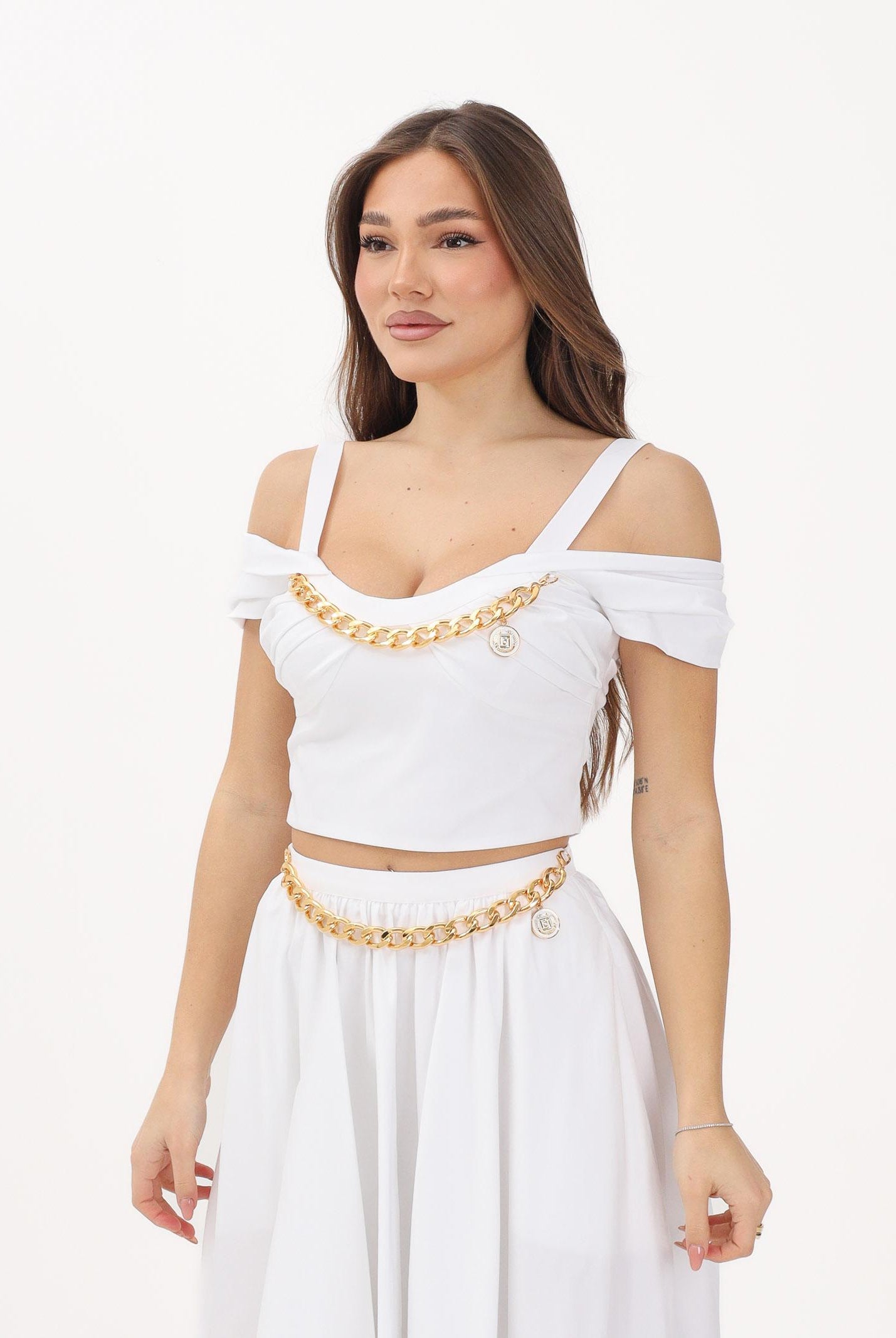 ELISABETTA FRANCHI Top bianco da donna con collana<BR/> TO04861E2 100 ELISABETTA FRANCHI