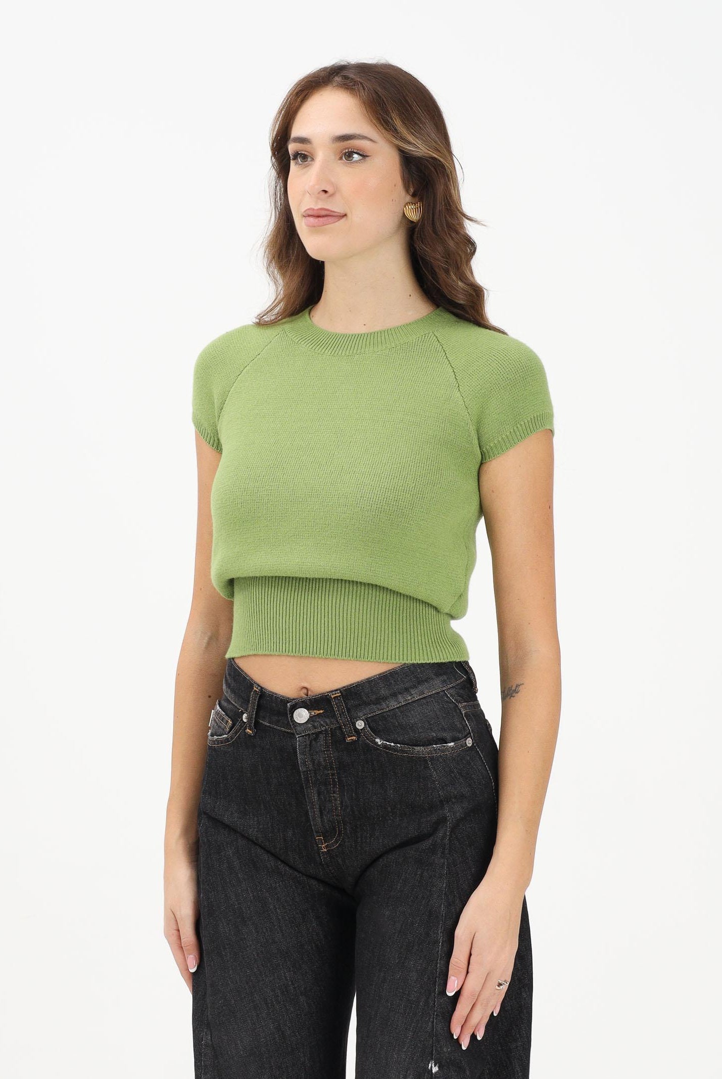 VICOLO Maglioncino verde da donna con maniche corte e scollo tondo 77244F VE VICOLO