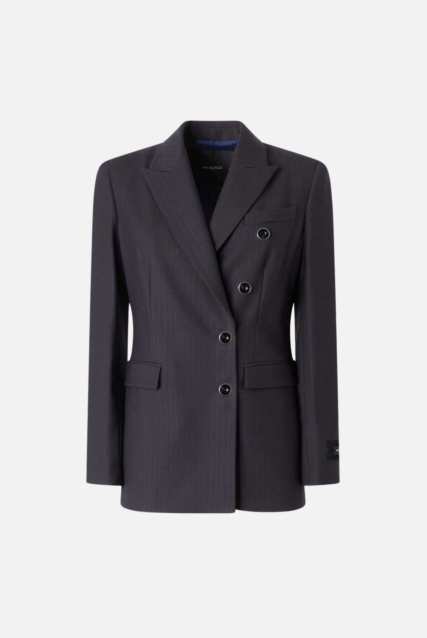 PINKO New Amalfi giacca slim doppiopetto in misto lana blu marino cupo blu da donna. 107513A3IF G03 PINKO
