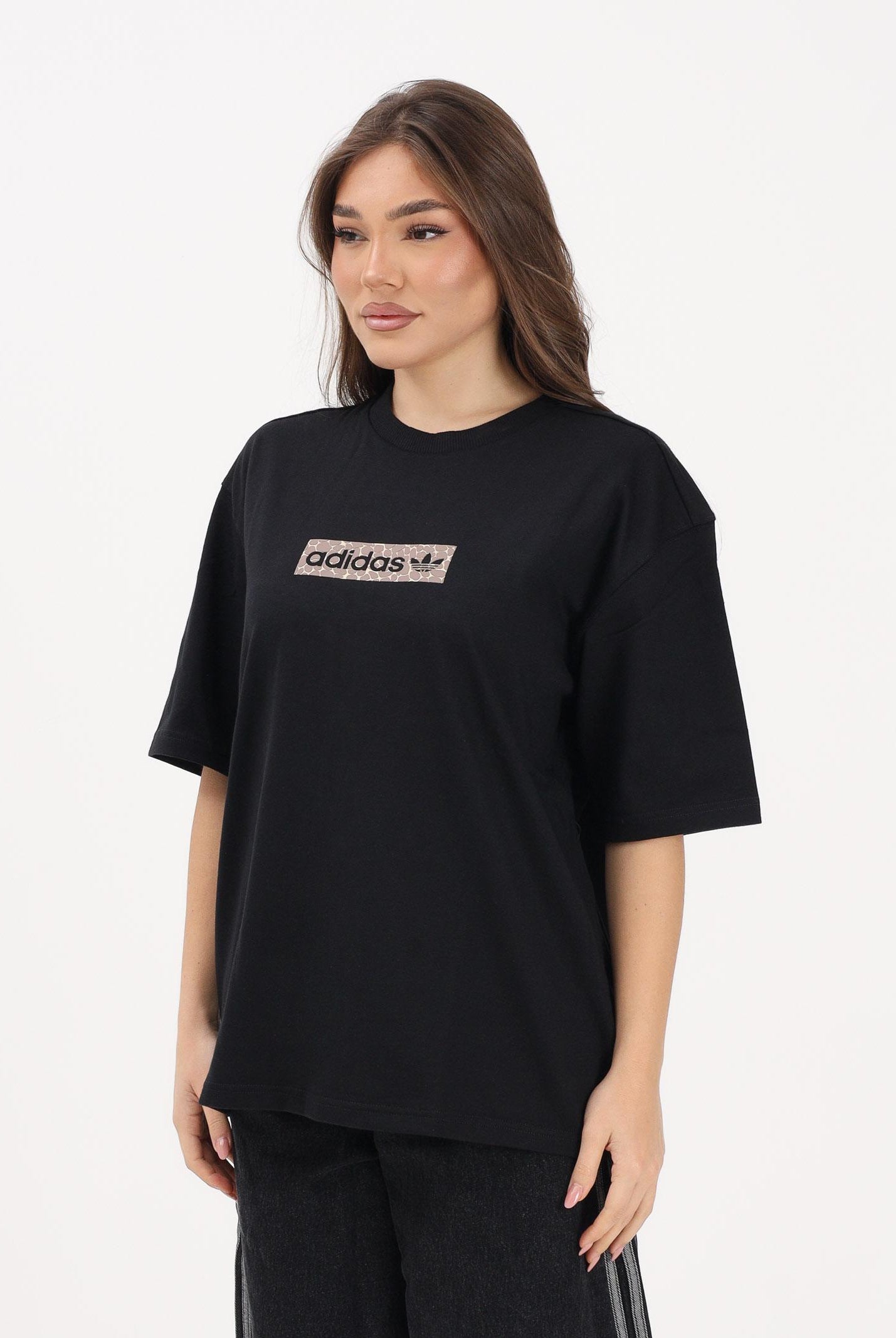 ADIDAS ORIGINALS T-shirt a manica corta AOP nera da donna KD2822 . ADIDAS ORIGINALS