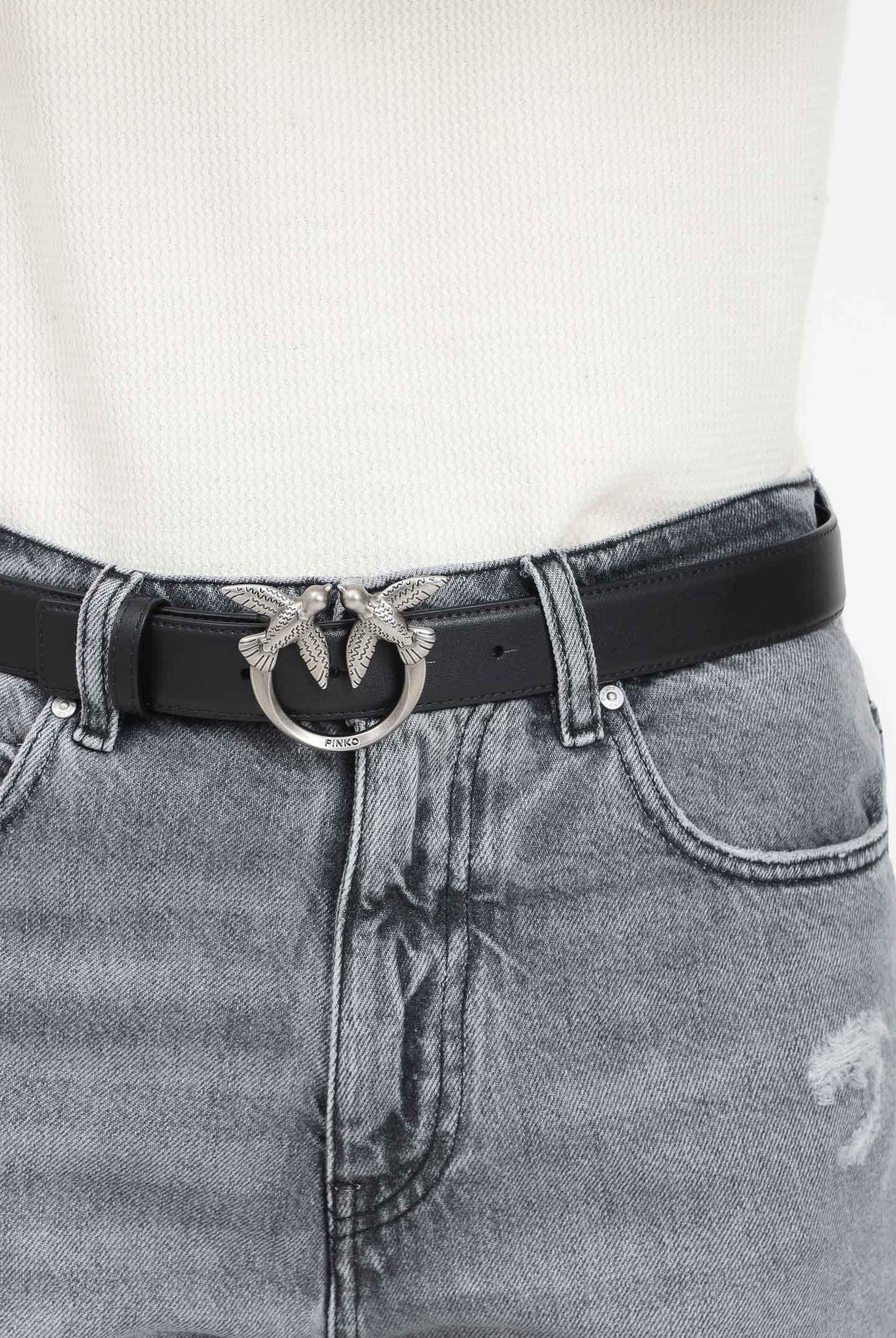 PINKO Cintura Love Birds in morbida pelle mano seta nera da donna 100125A0F1 Z99O PINKO