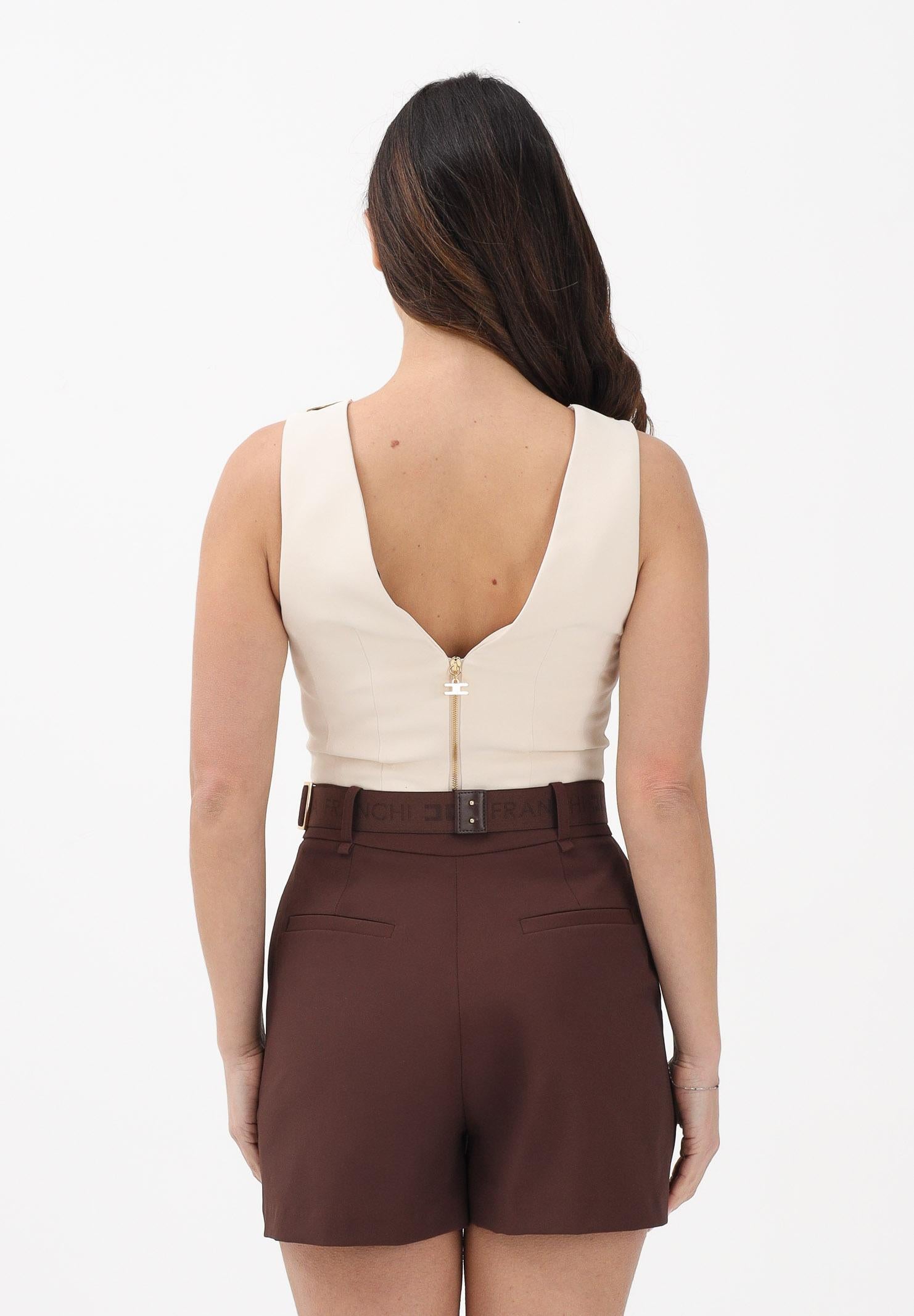 ELISABETTA FRANCHI Top elegante burro da donna con scollo gioiello TO05061E2 193 ELISABETTA FRANCHI