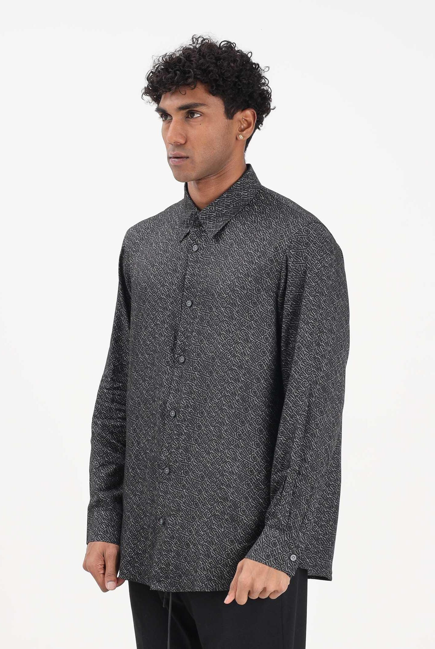 ARMANI EXCHANGE Camicia a manica lunga nera da uomo con logo all-over XM002280AF13235 FC304 ARMANI EXCHANGE