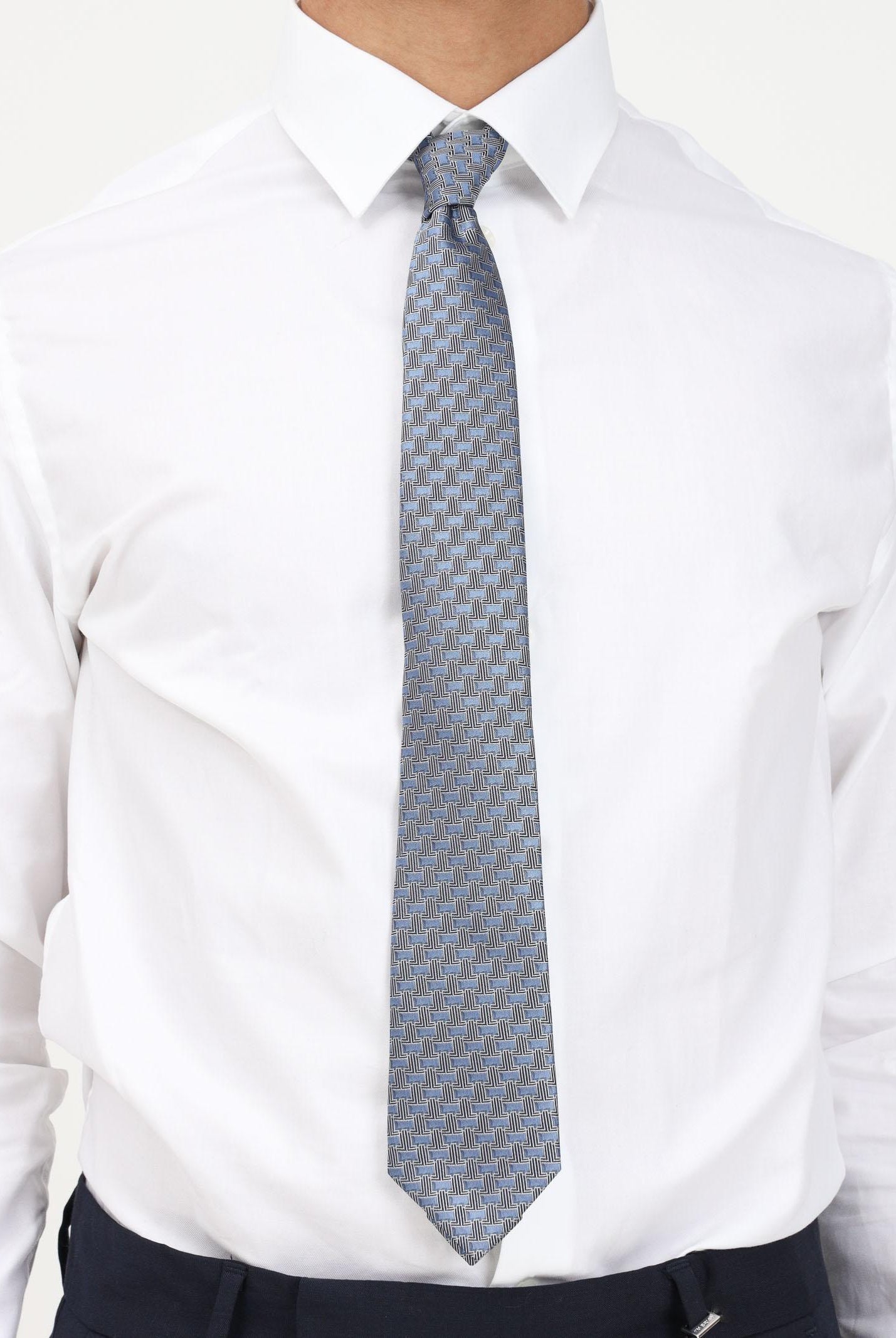 Cravatta azzurra da uomo in seta con micro monogramma L 2156/2C LANVIN