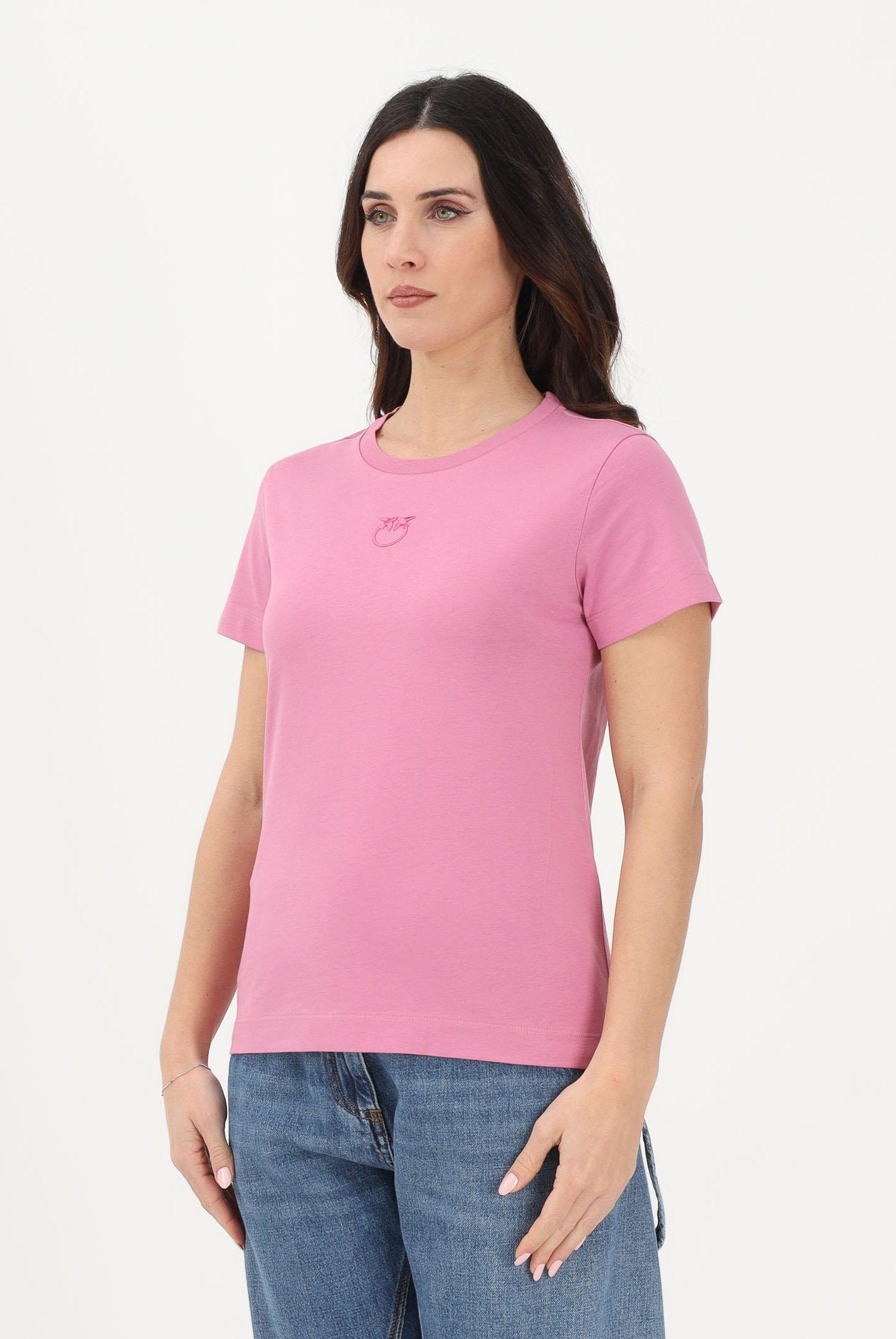 PINKO T-shirt a manica corta rosa da donna con ricamo logo Love Birds 100355A339 Q48 PINKO