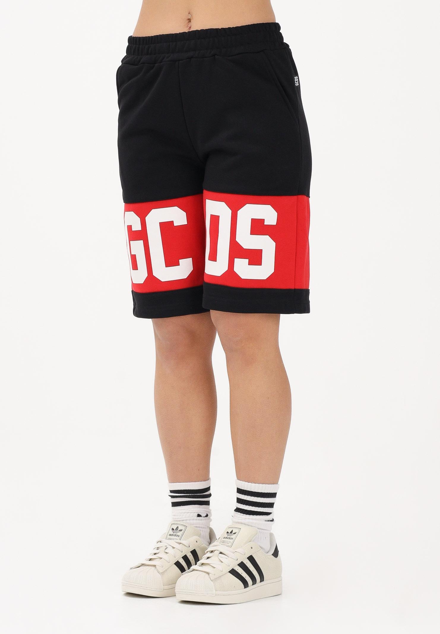 GCDS Shorts sportivo nero per donna, ragazzi e bambini con stampa logo Z0UJQL589F004 999R GCDS