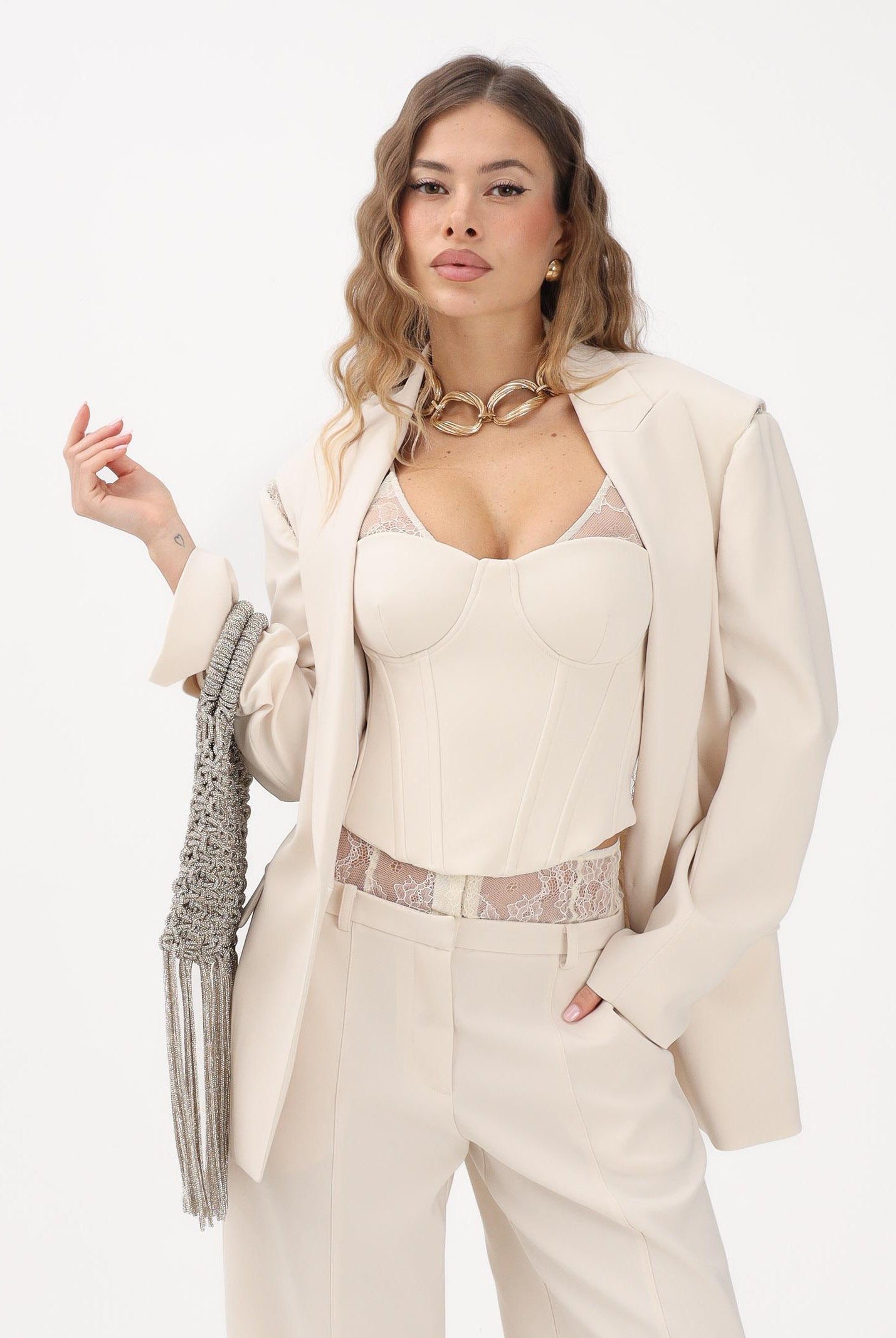 PATRIZIA PEPE Giacca panna da donna con cut-out in pizzo 8S0566A6F5 W409 PATRIZIA PEPE