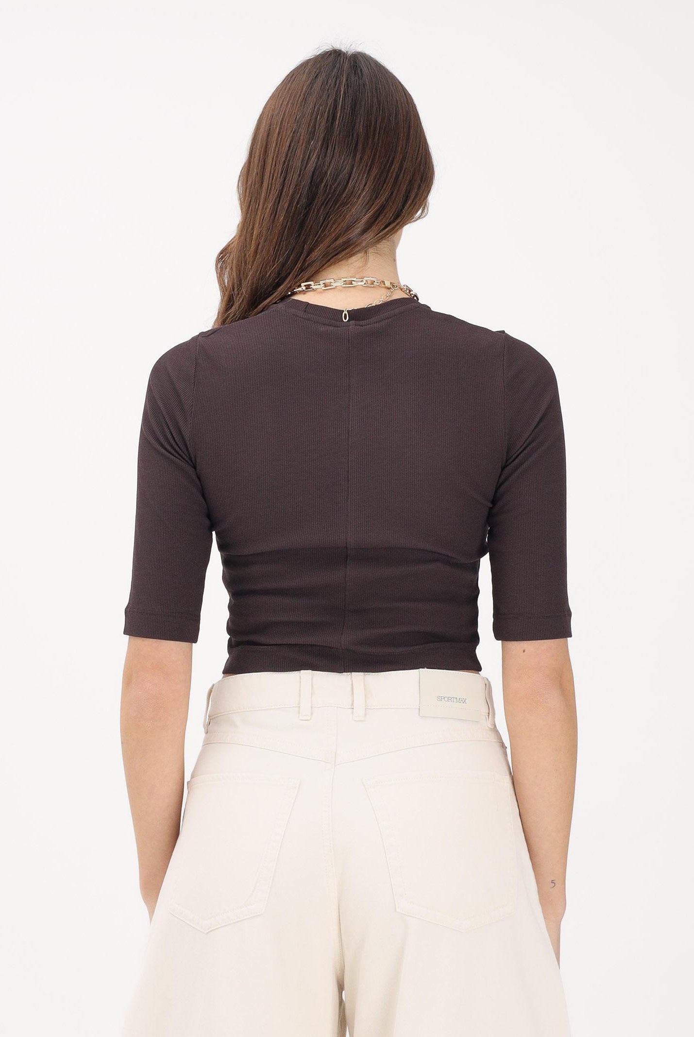 PINKO Maglia a manica corta marrone da donna con catena 106635A32C M28 PINKO