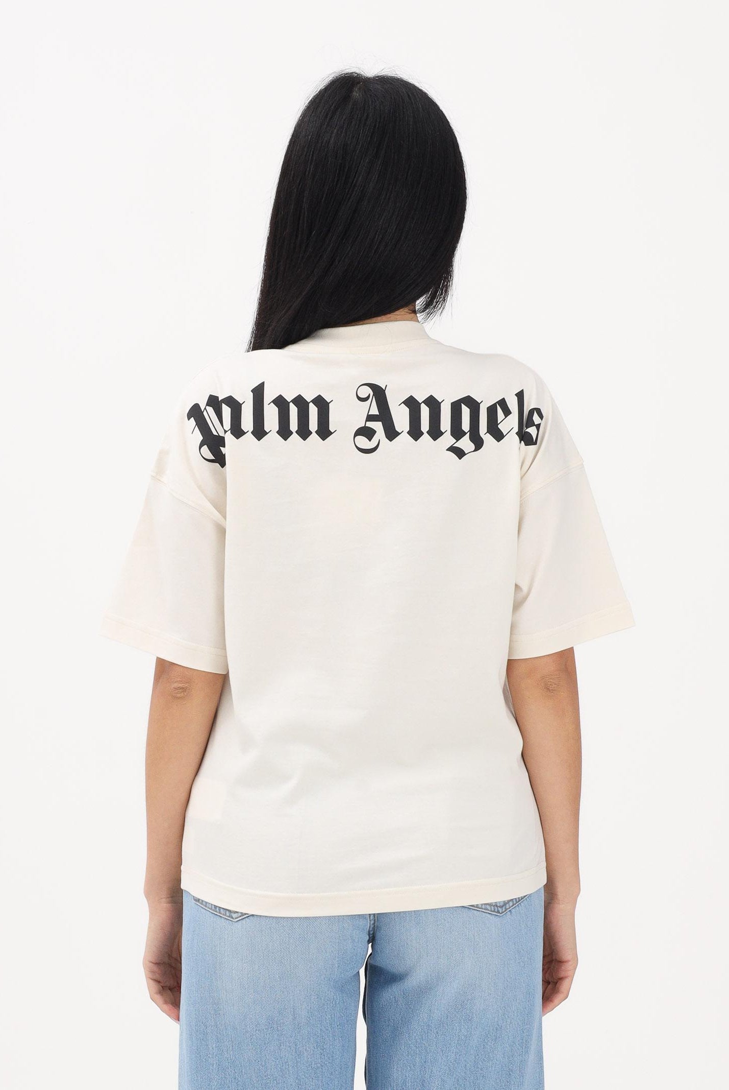 PALM ANGELS T-shirt a manica corta panna per donna, ragazzi e bambini con stampa logo PBAA002S26JER001 002 PALM ANGELS