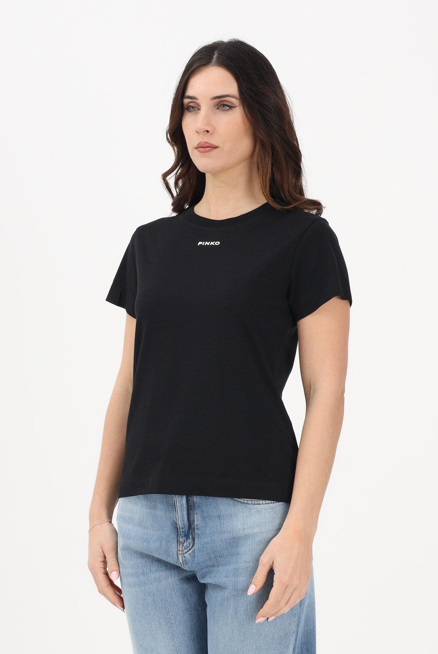 PINKO T-shirt a manica corta nera da donna con logo 100373A34F Z99 PINKO