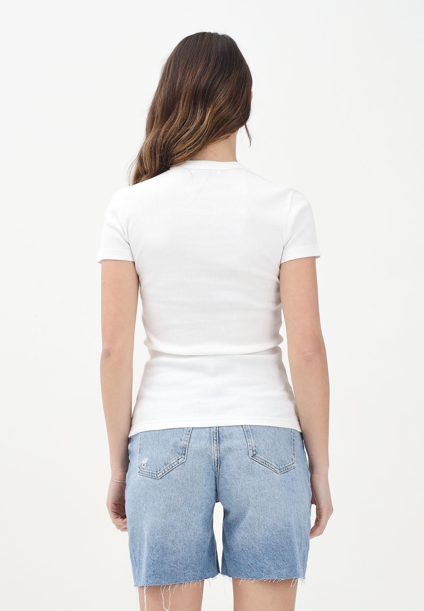 LACOSTE T-shirt a manica corta bianca da donna in cotone a costine TF5538 70V LACOSTE
