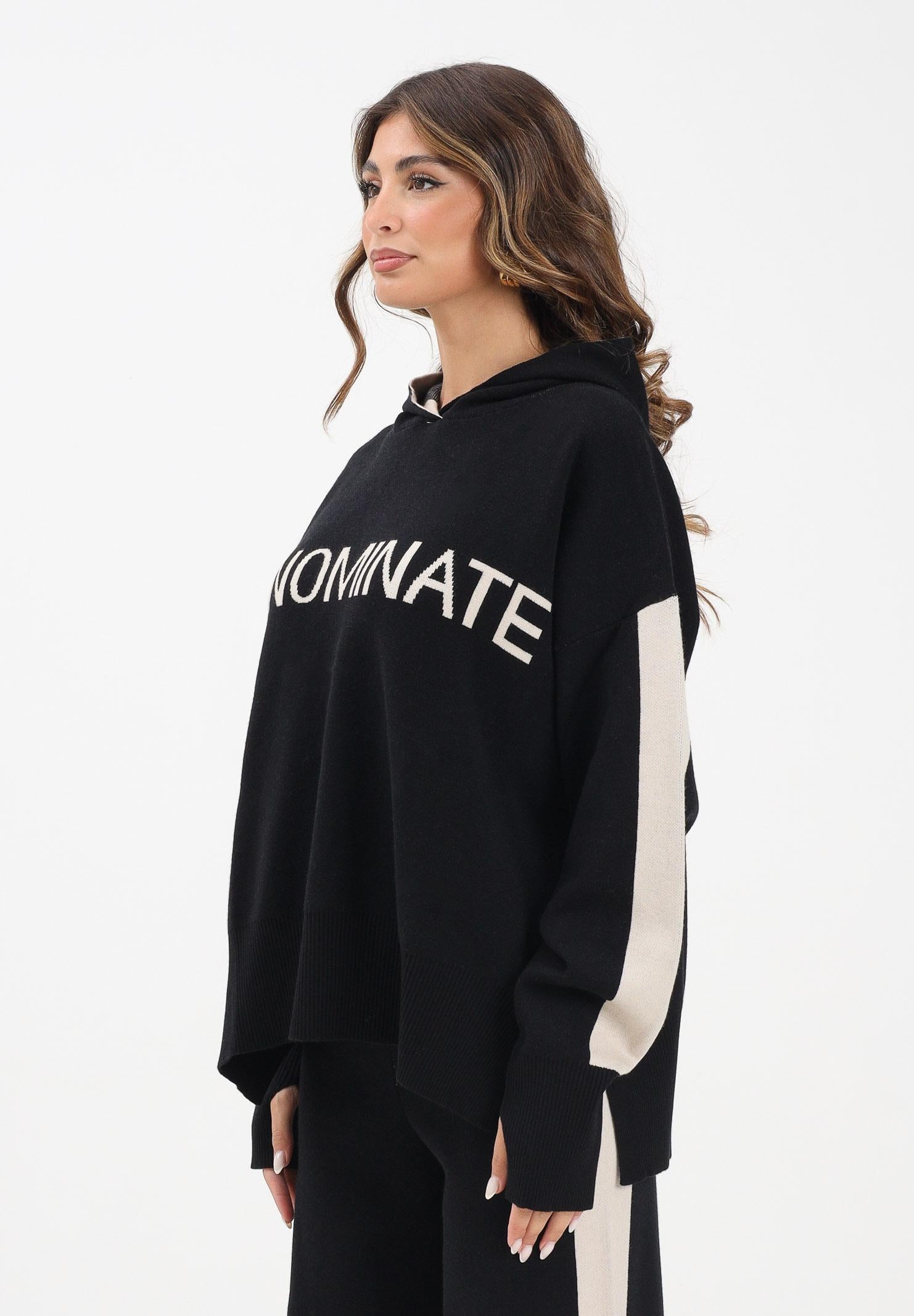 HINNOMINATE Maglia con cappuccio nera da donna con bande a contrasto e logo HMABW02124 NE01 HINNOMINATE