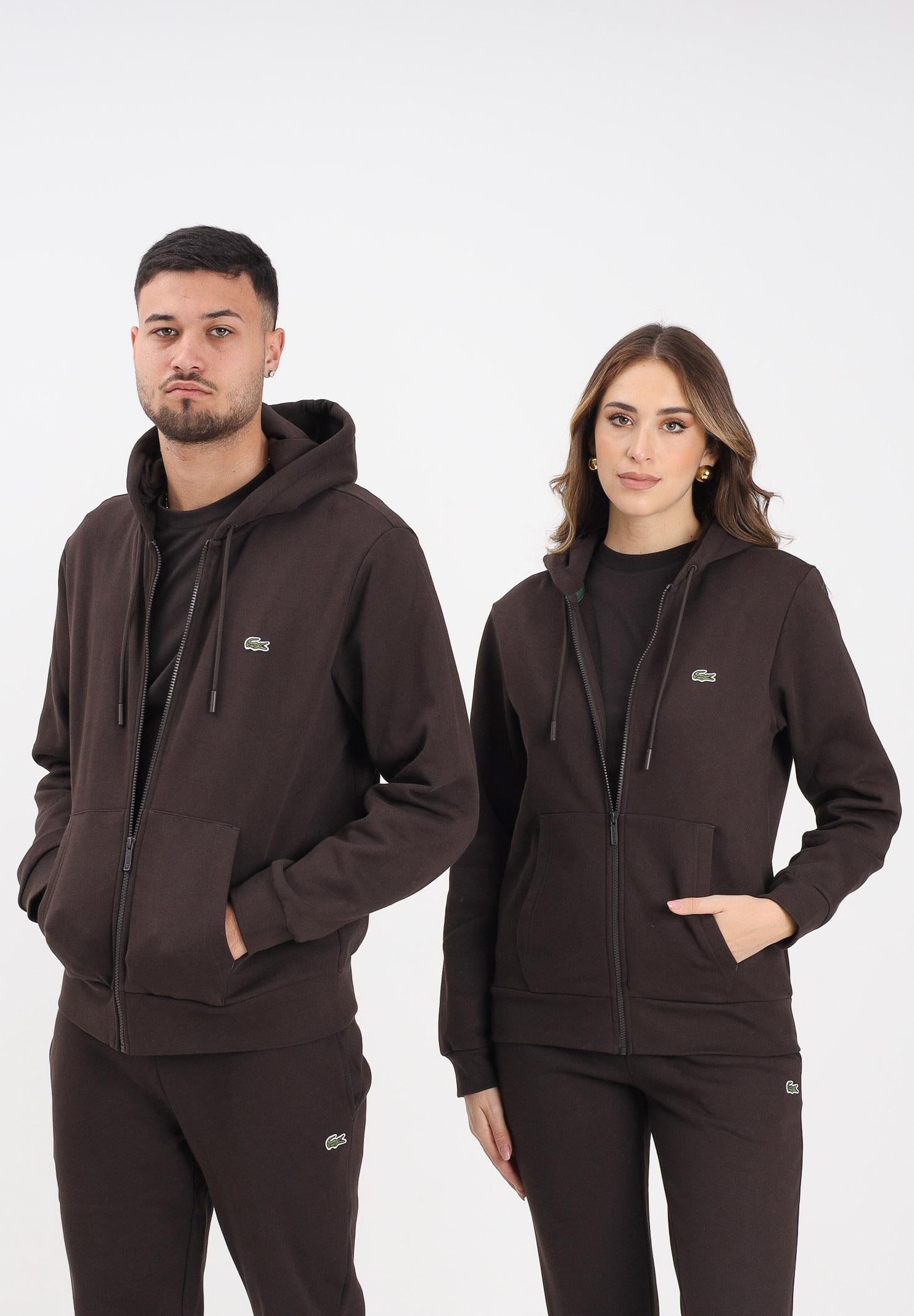 LACOSTE Felpa con zip marrone per uomo e donna SH9626 SKB LACOSTE