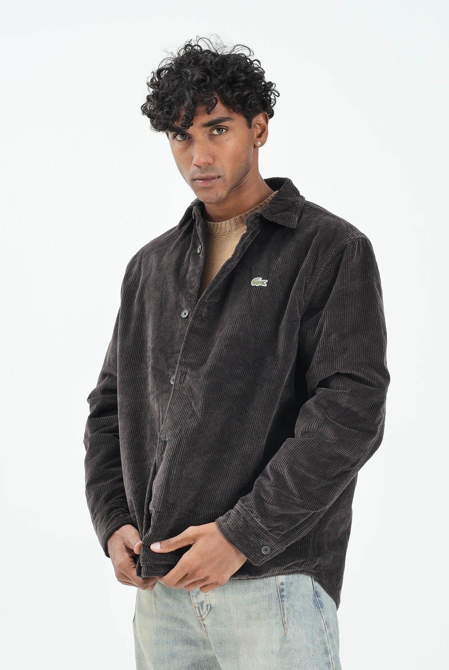 LACOSTE Giubbotto marrone da uomo in velluto a coste trapuntato CH3512 SKB LACOSTE