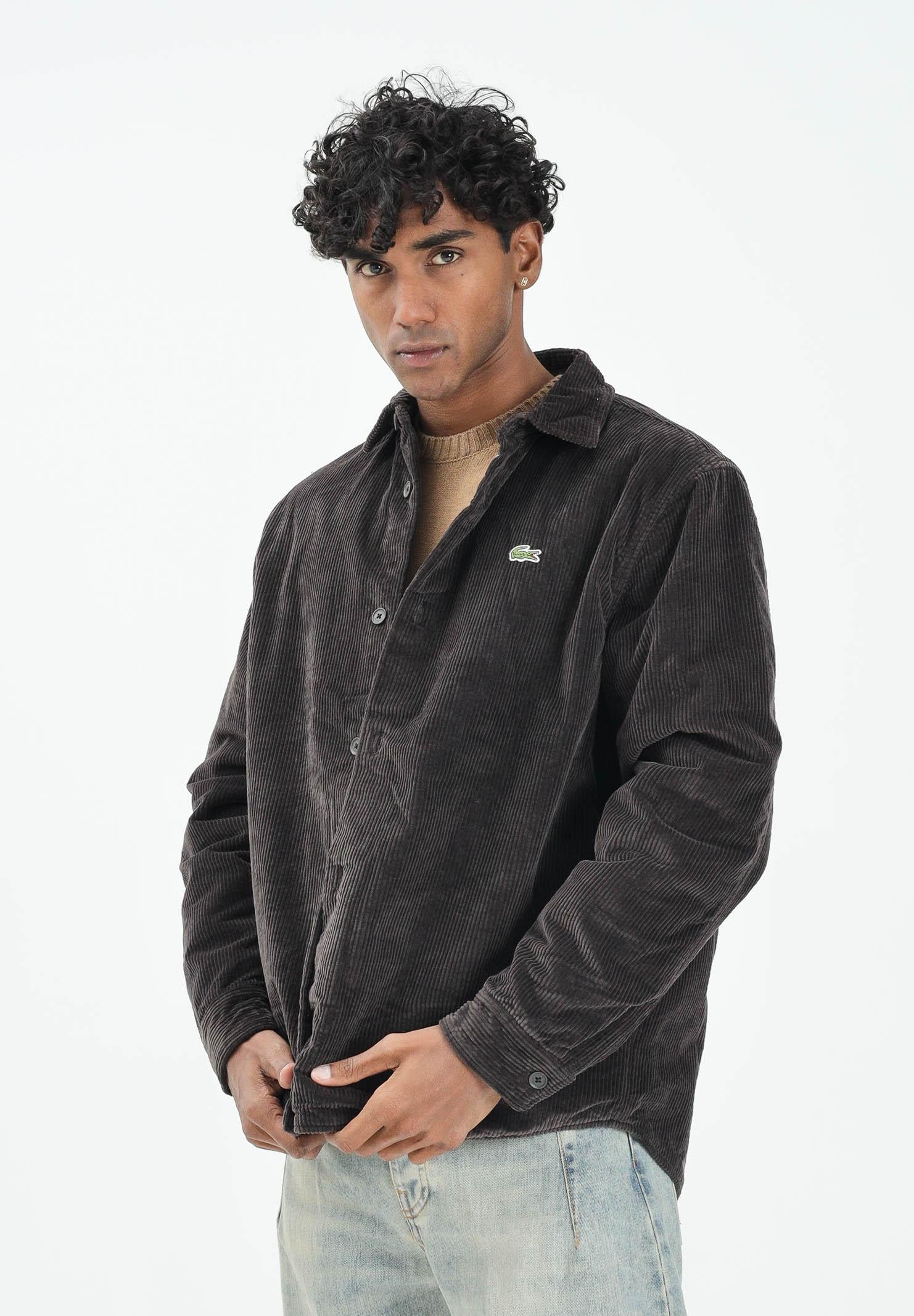 LACOSTE Giubbotto marrone da uomo in velluto a coste trapuntato CH3512 SKB LACOSTE