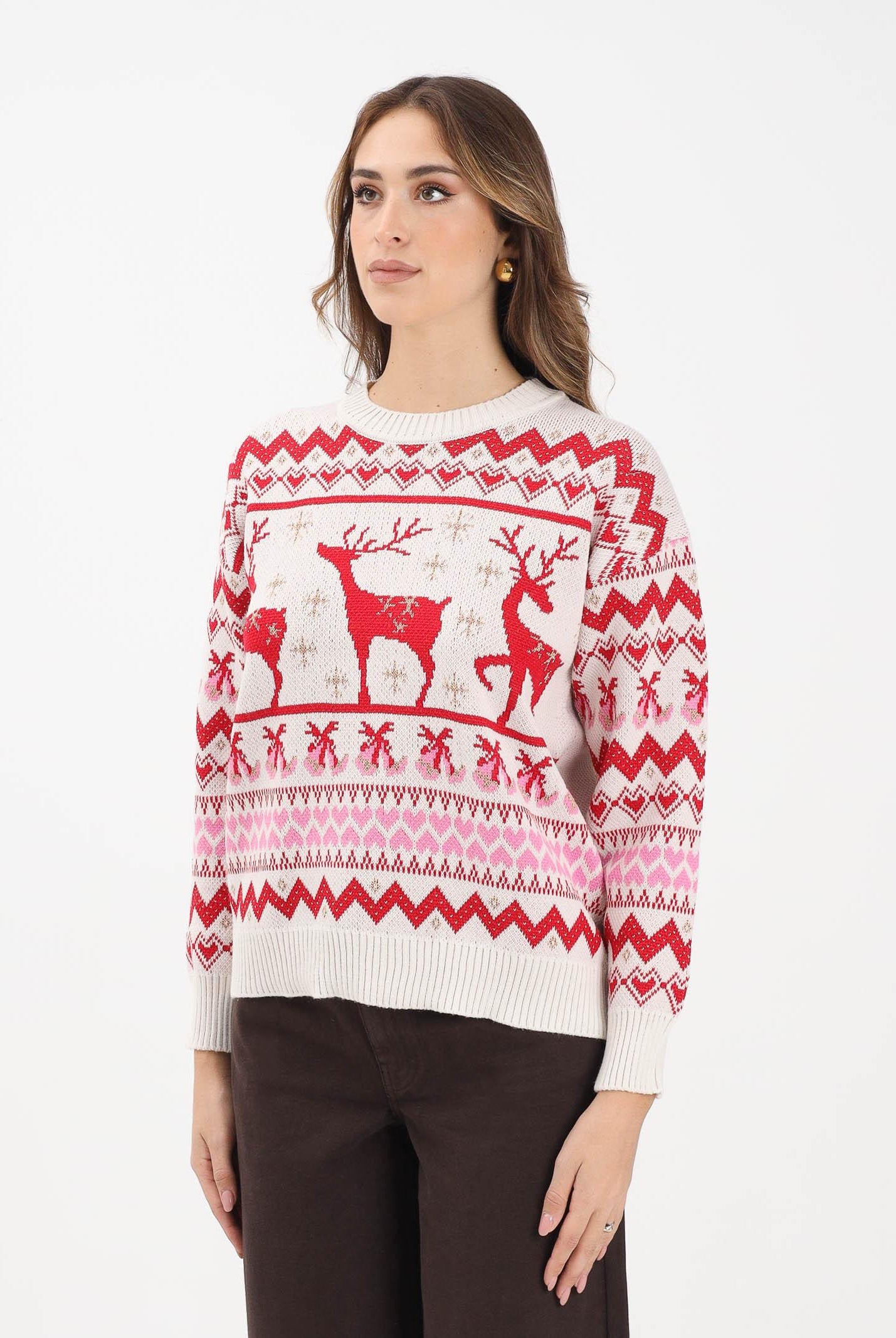 ONLY Maglioncino girocollo panna da donna dal fascino natalizio 15354832 Birch ONLY