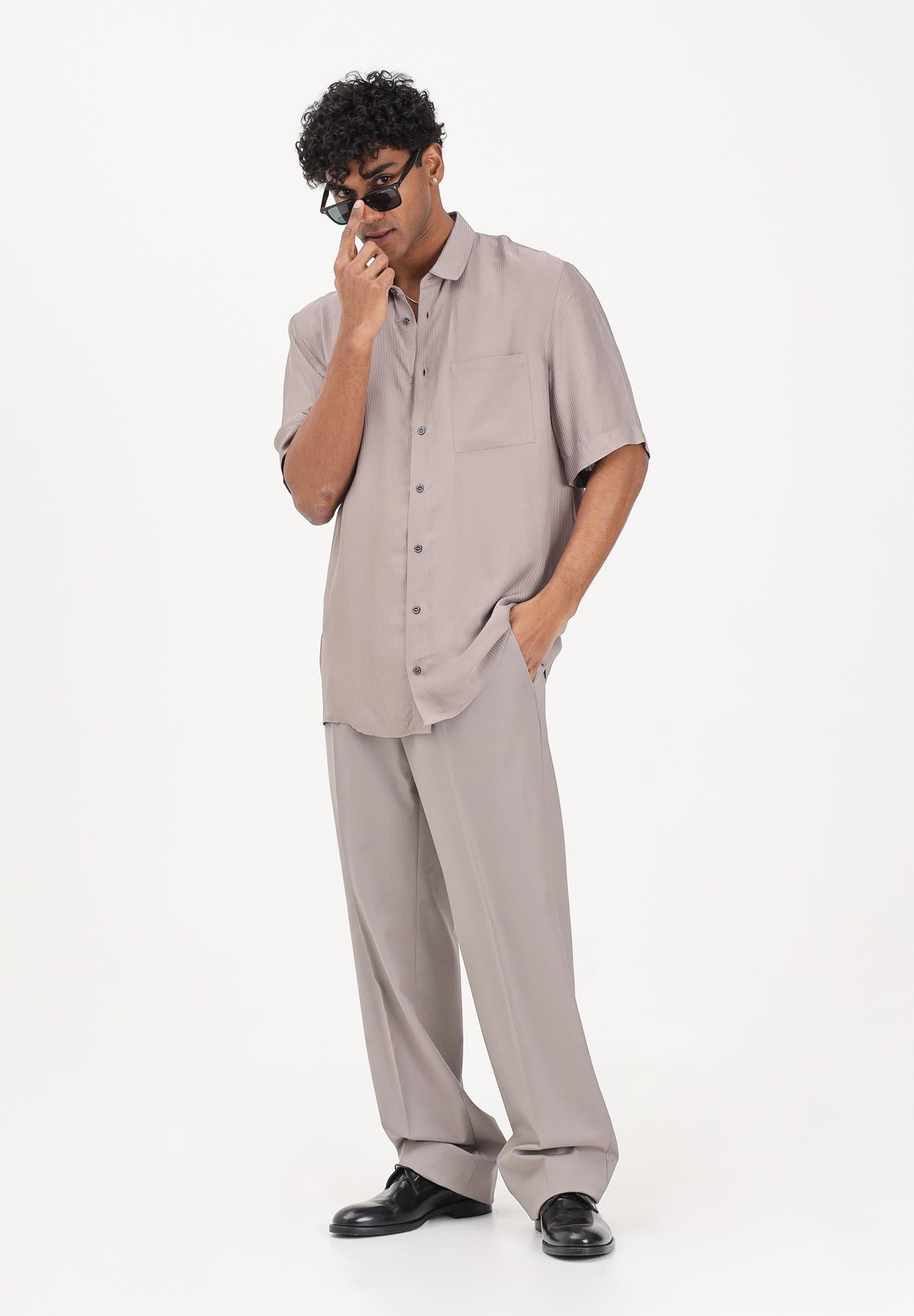 PATRIZIA PEPE Camicia a manica corta fango da uomo in viscosa jacquard 5C312TA093J S184 PATRIZIA PEPE