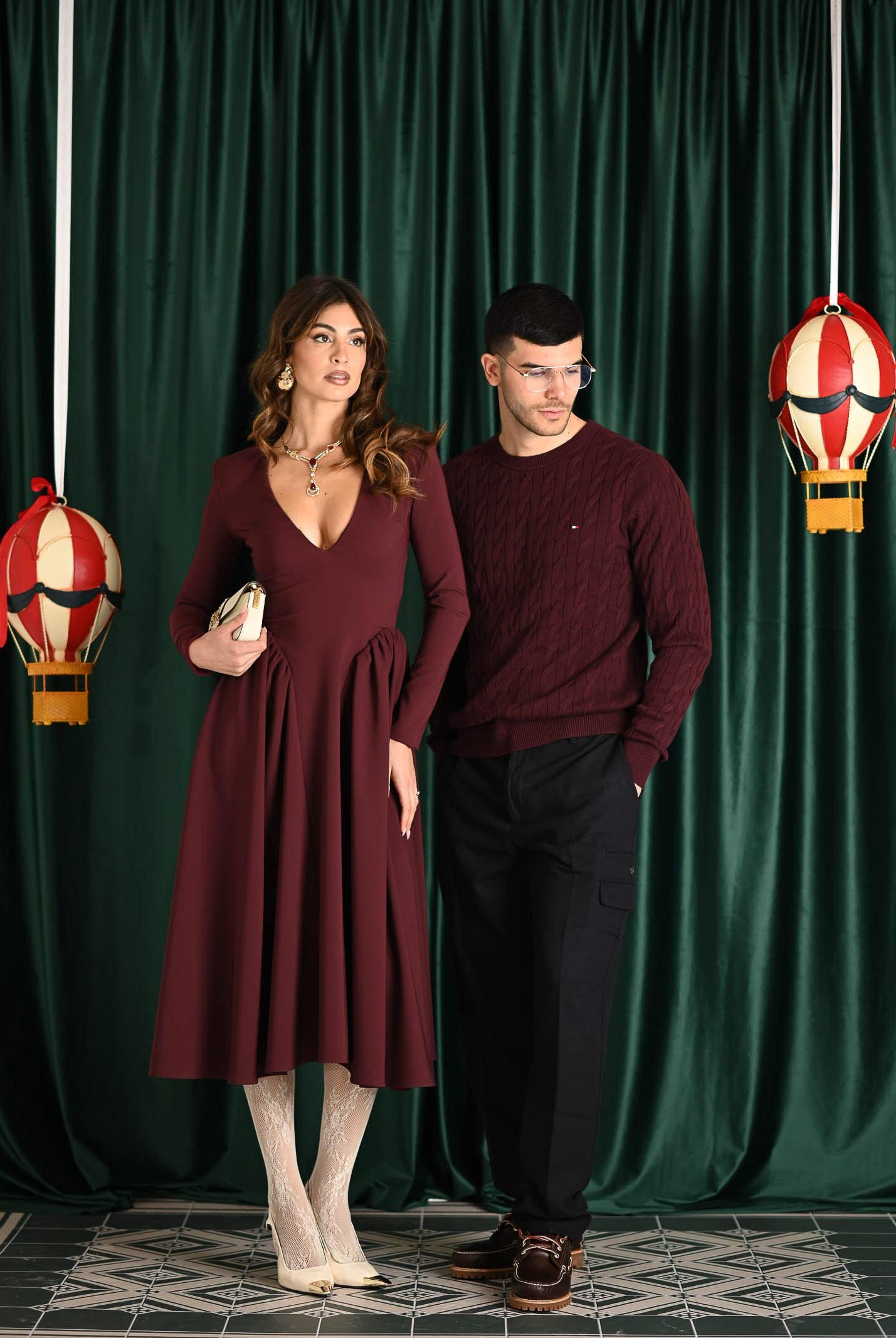 SANTAS Abito midi DOUCEUR bordeaux da donna PV2603 VI SANTAS