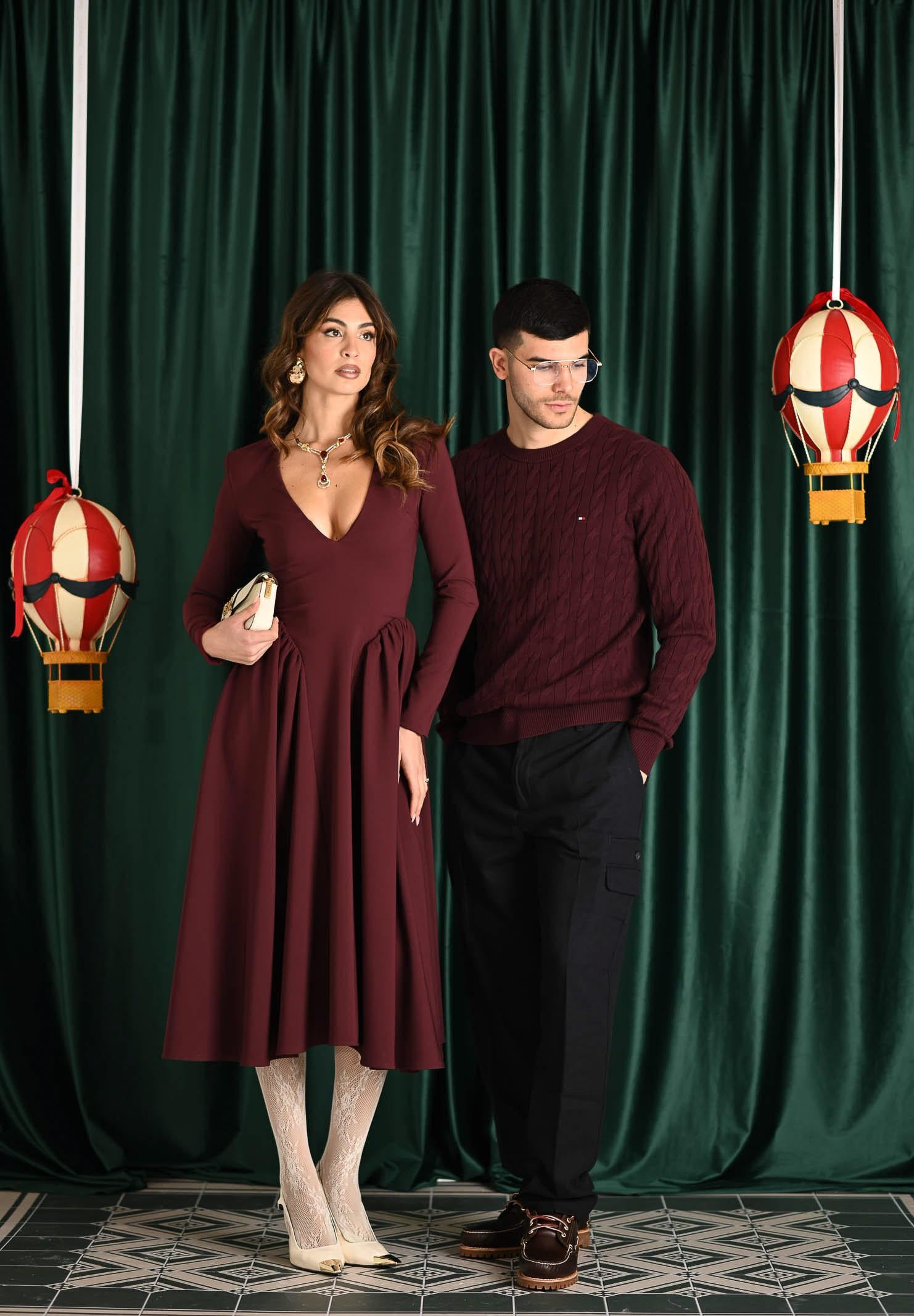 SANTAS Abito midi DOUCEUR bordeaux da donna PV2603 VI SANTAS