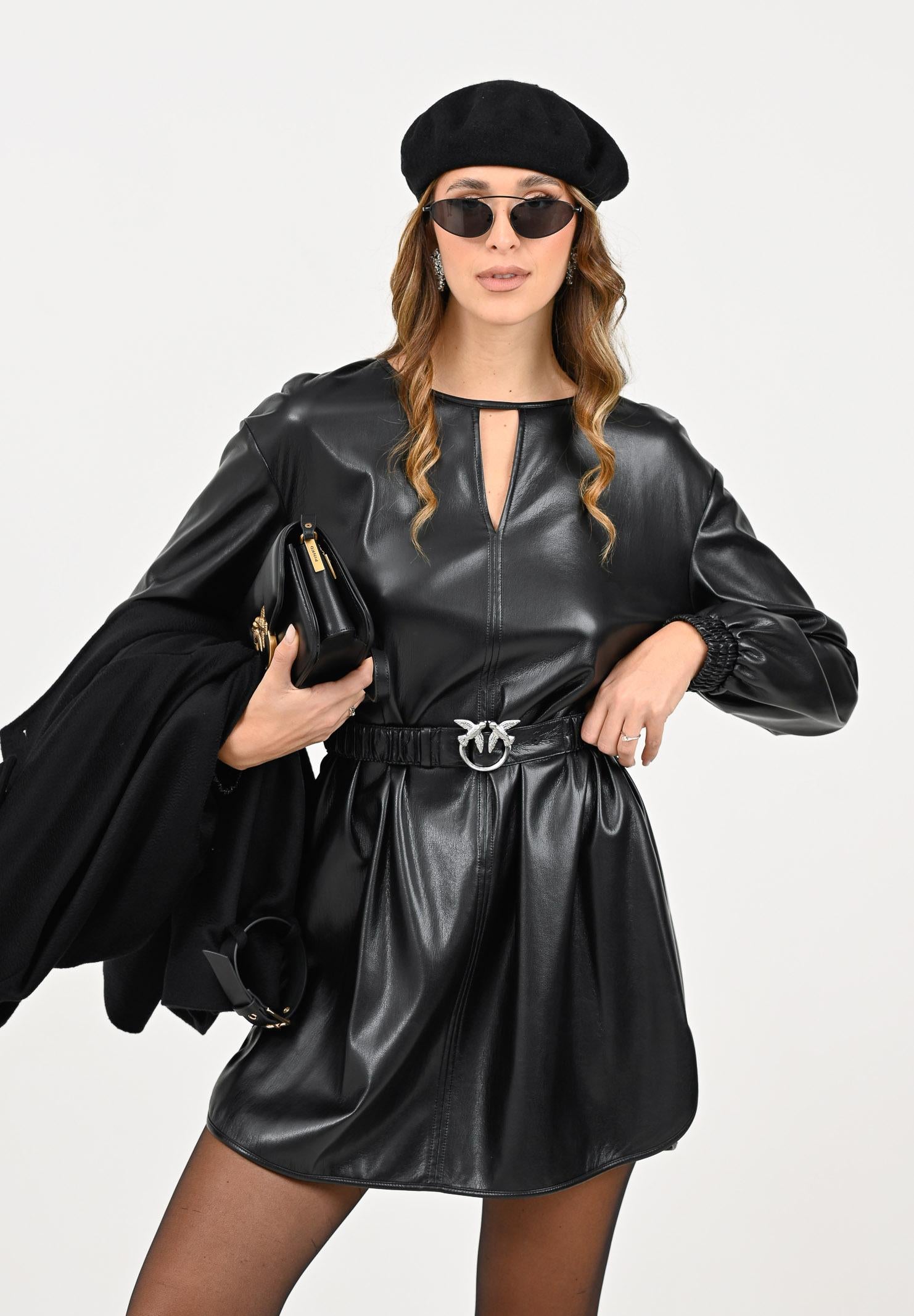 PINKO Abito corto nero da donna effetto pelle 105587A2P4 Z99 PINKO