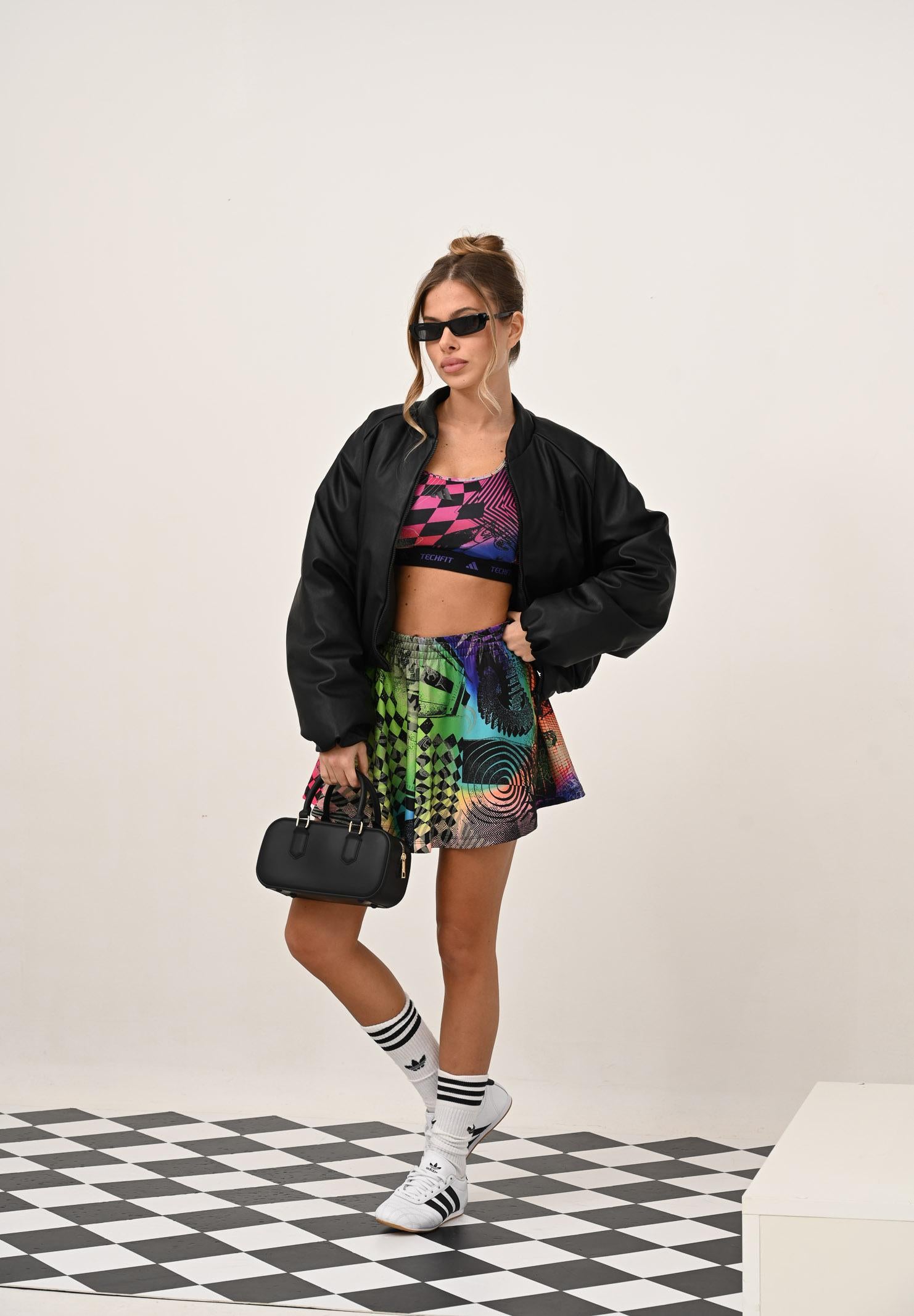 ADIDAS ORIGINALS Bomber Pleather Bomber Synthetic Down nero da donna JX5332 . ADIDAS ORIGINALS