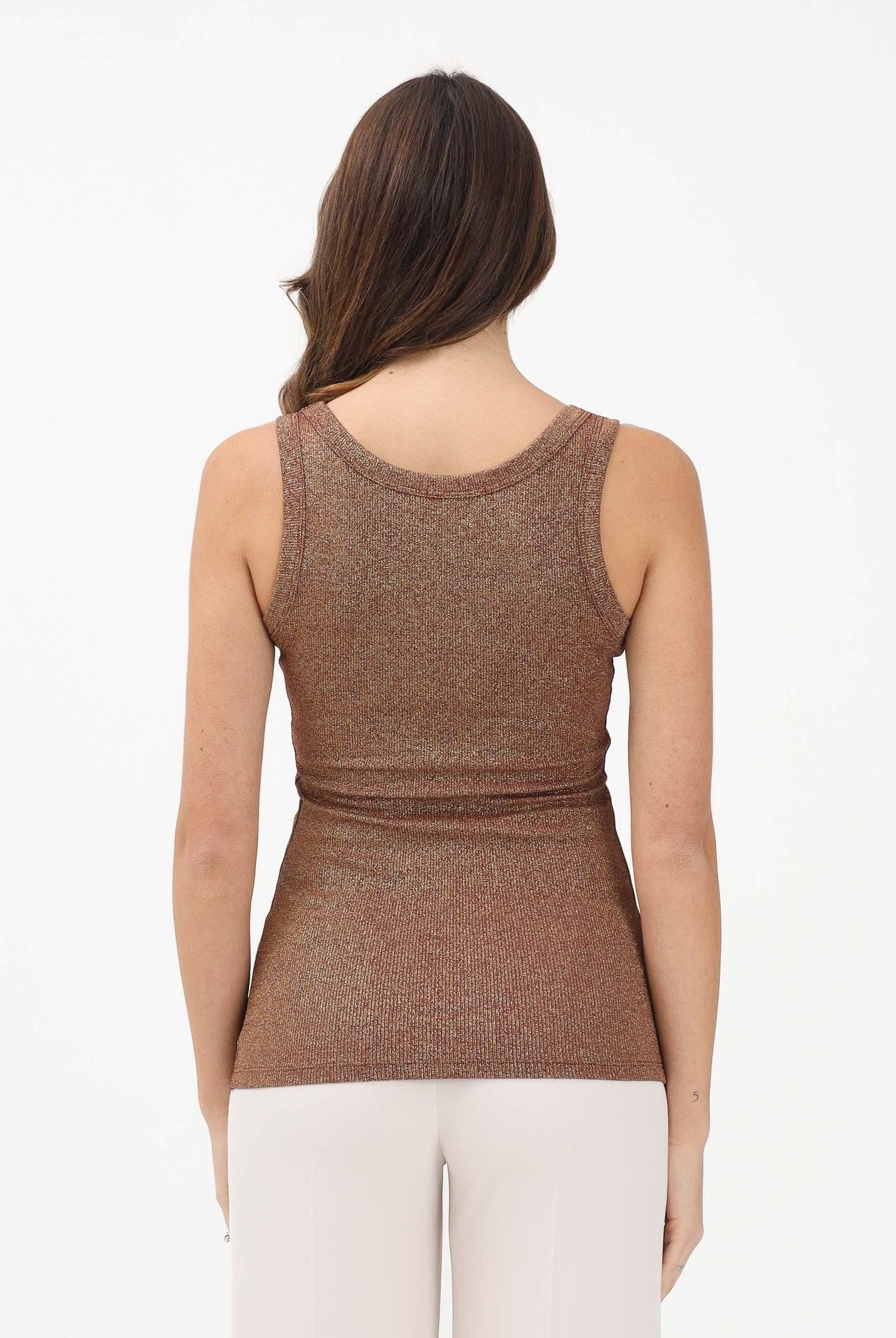VICOLO Canotta bronzo da donna realizzata in un tessuto lavorato con filato lamé UF0055 BR VICOLO
