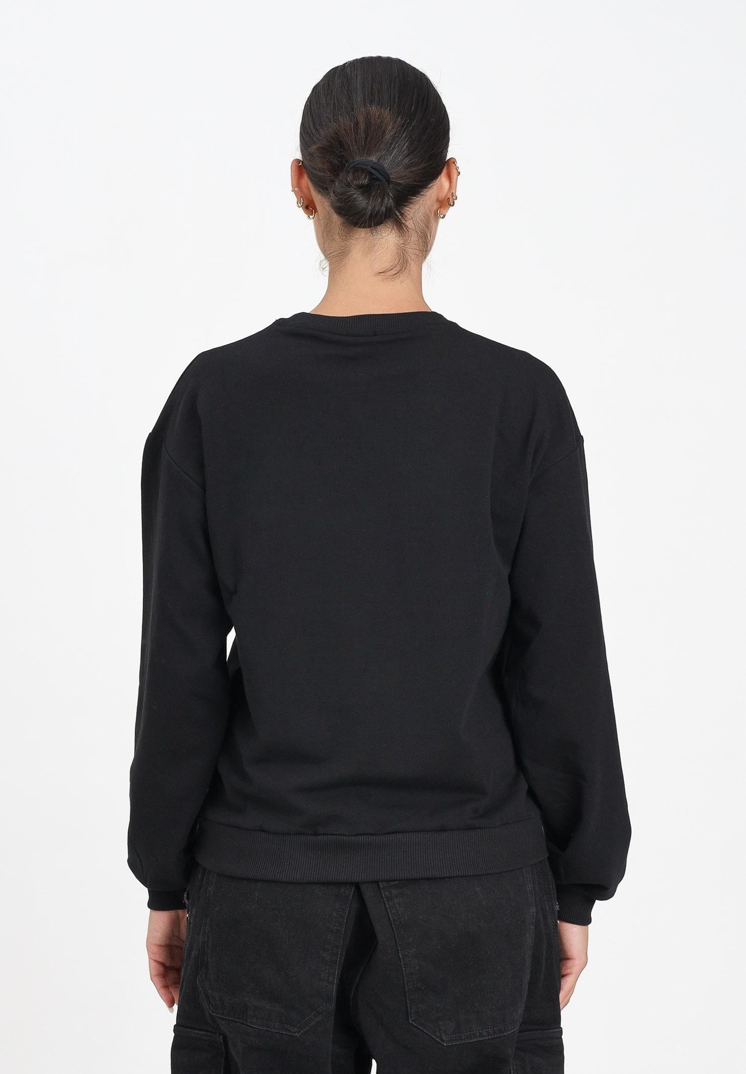 GCDS Felpa girocollo nera per donna e ragazze con stampa in strass B2JW1532BA5 99 GCDS