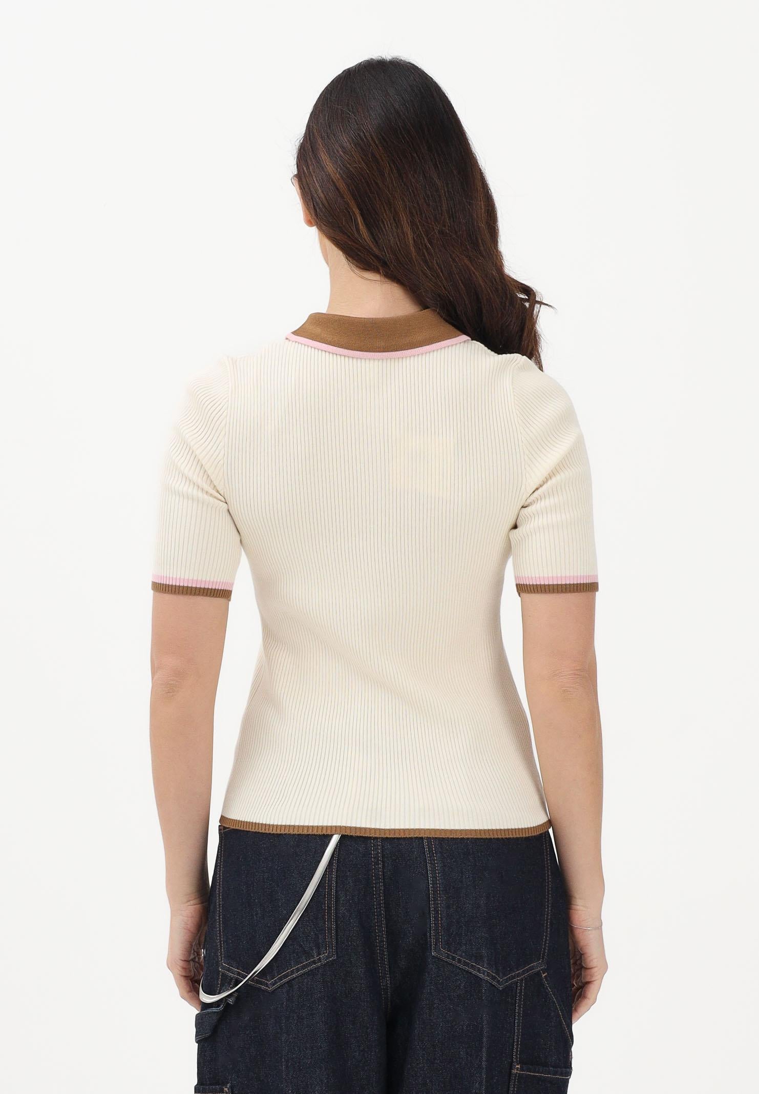 ONLY Polo in maglia a maniche corte beige da donna con colletto a contrasto 15363165 Gr ONLY