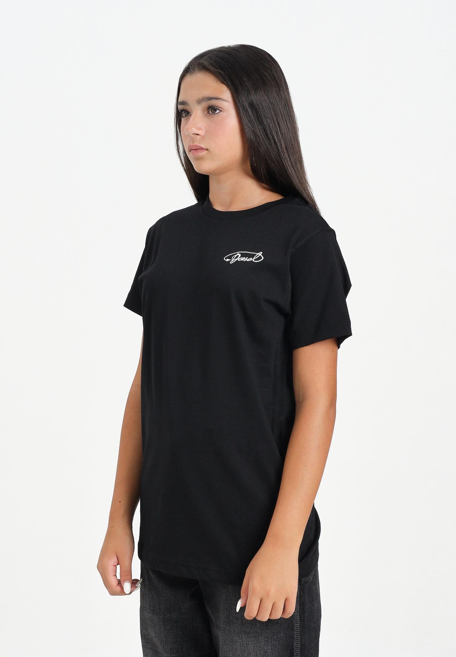DIESEL T-shirt a manica corta nera per donna, ragazzi e bambini con logo Diesel J025260CATM K900 DIESEL