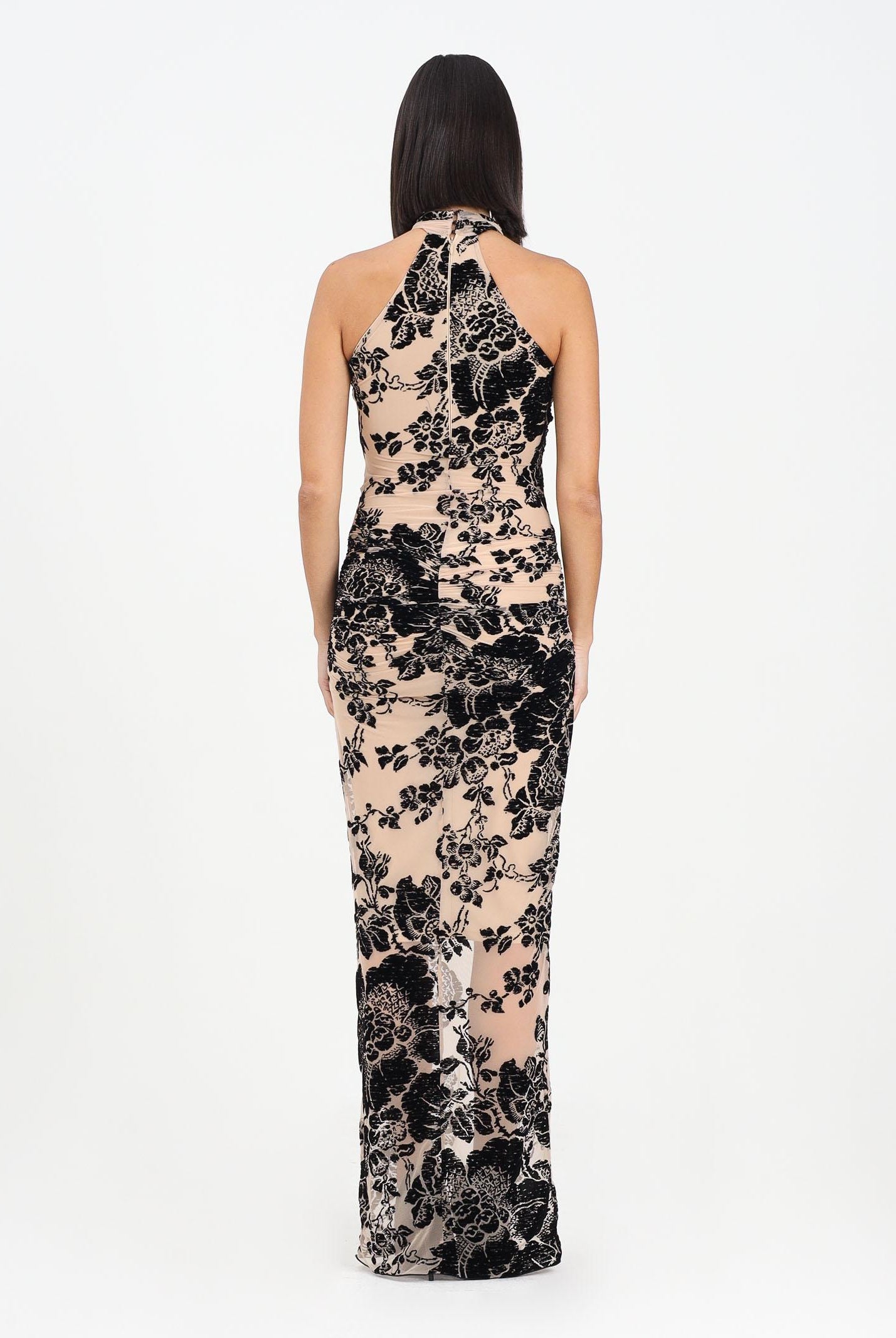 PINKO Abito lungo nude da donna con stampa flock nera 105603A2QD NZ8 PINKO