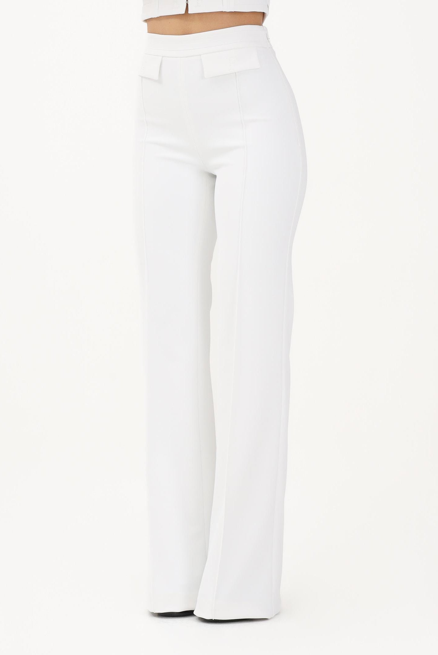 ELISABETTA FRANCHI Pantalone elegante avorio da donna con logo ricamato<BR/> PA17161E2 360 ELISABETTA FRANCHI