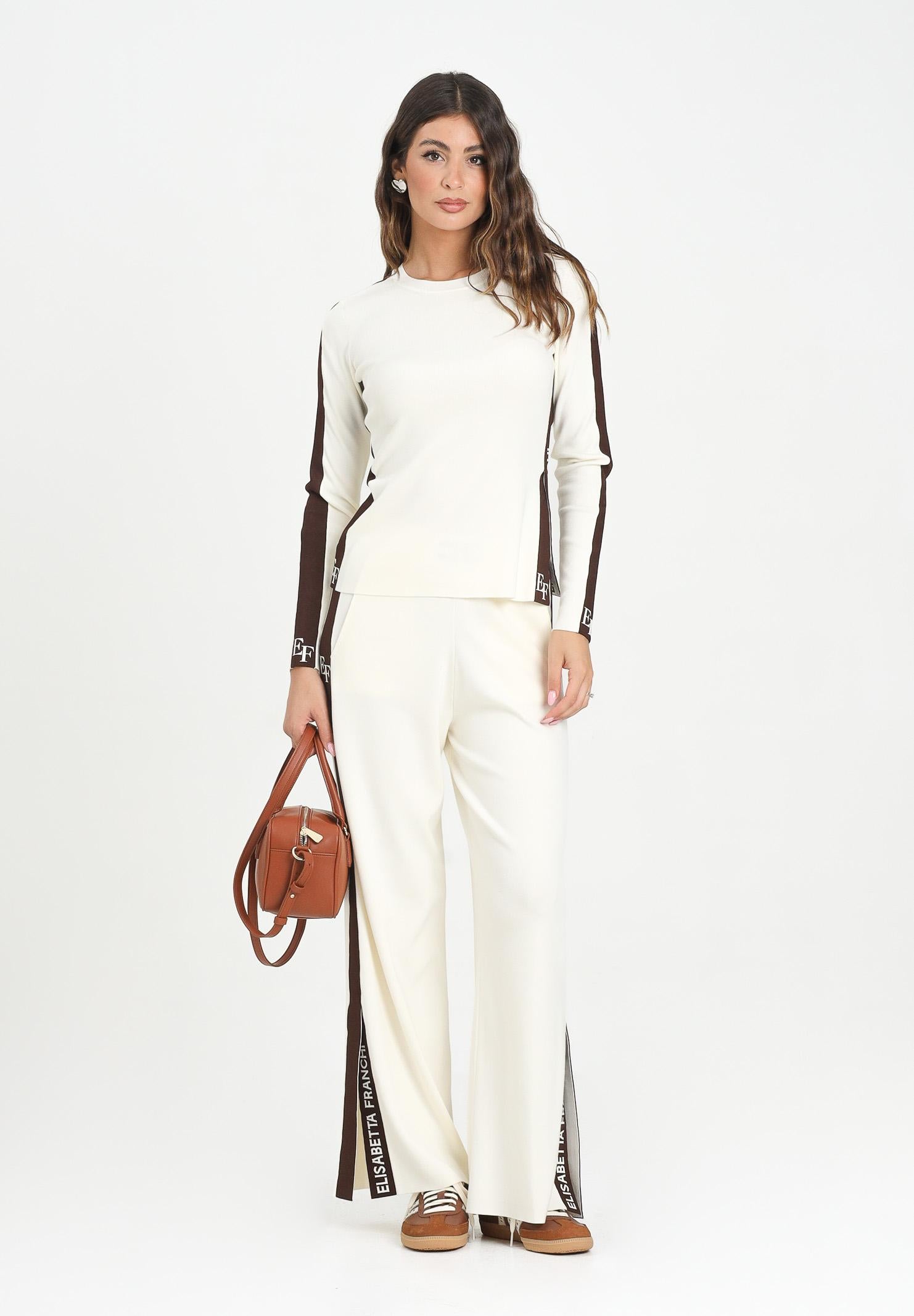 ELISABETTA FRANCHI Pantalone in maglia panna da donna con bande lucide<BR/> KP69S56E2 EG2 ELISABETTA FRANCHI